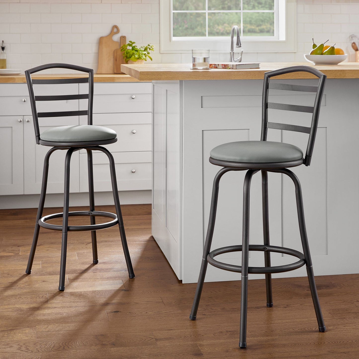 Mainstays 2-Pack Indoor Adjustable 24" or 29" Swivel Adjustable Black Metal Barstool, Dark Gray Seat