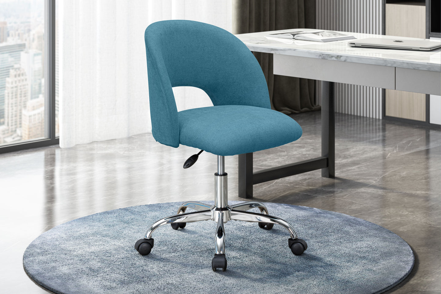 Mainstays Fabric Upholstered Open Back Office Chair, Teal for Teens and Adults
