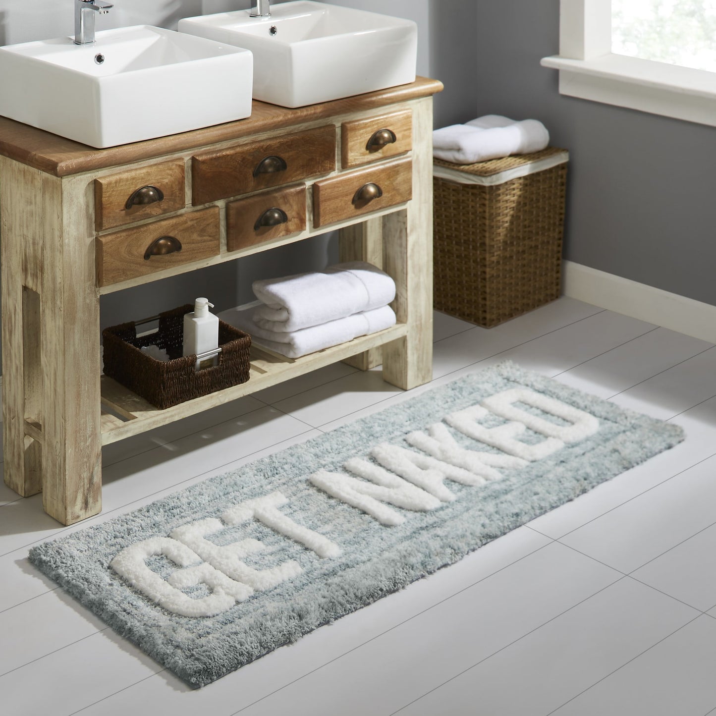 Mainstays Get Naked Typography Teal Polyester Bath Rug, 20†x 32"