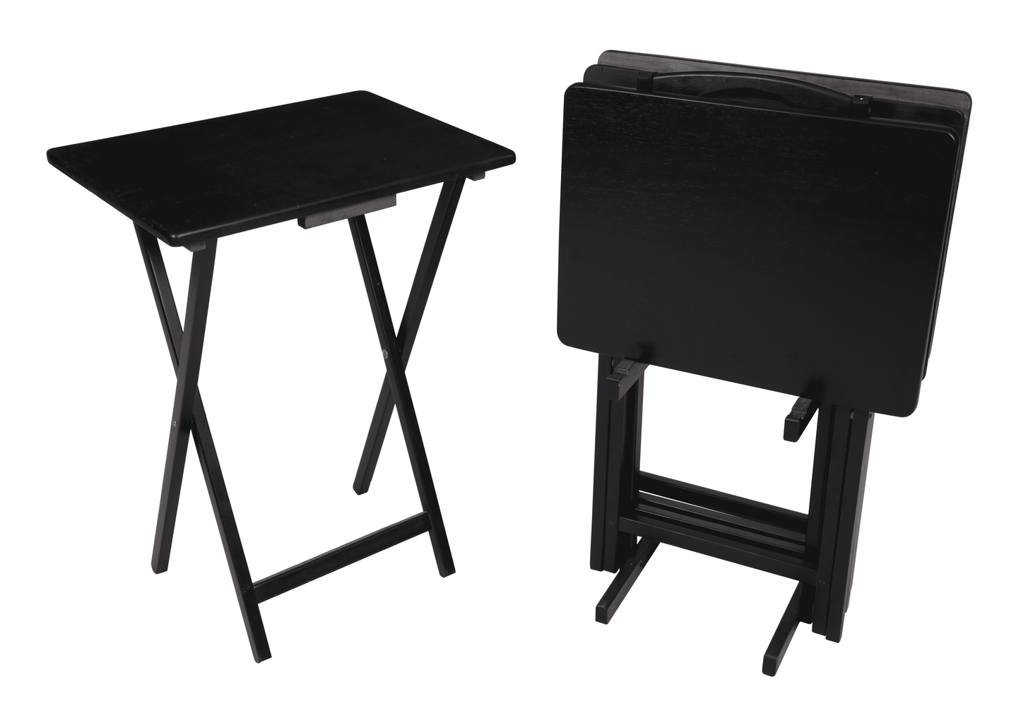 Mainstays 5-Piece Rubberwood Folding TV Tray Table Set of 4 with Storage Rack, Black