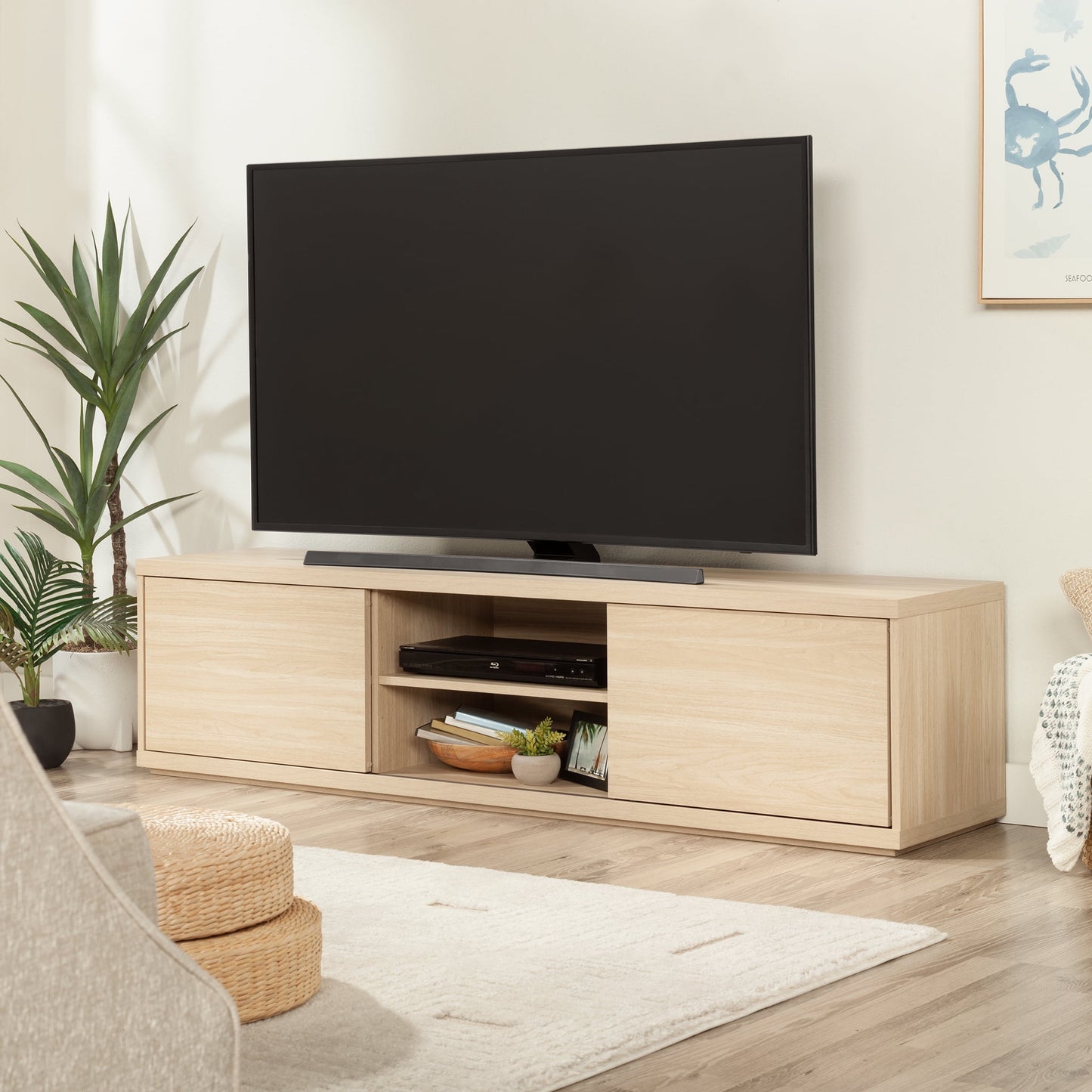 Mainstays Westley Sliding Door TV Stand for TVs up to 75â€, Spring Pine Finish