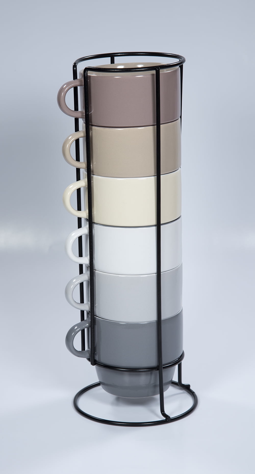 Marcelle 6 Piece Multi-Color Ceramic Coffee Mug Set with Stand, 10 oz