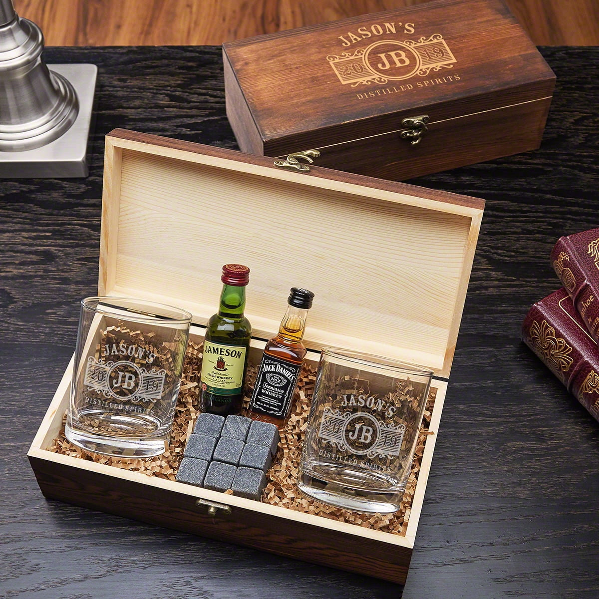 Marquee Engraved Glasses and Stones Box Set