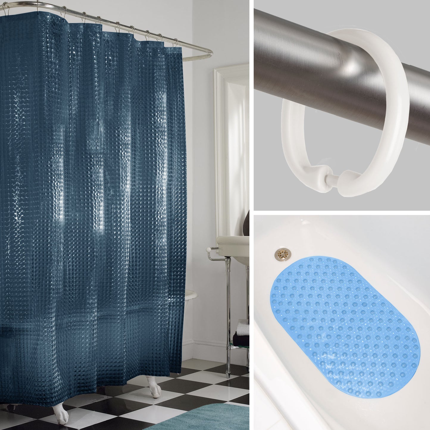 Maytex Glass Blocks 14-Piece Shower Set: Includes 1 PEVA Shower Curtain, 1 Bubble Tub Mat and 12 Shower Rings
