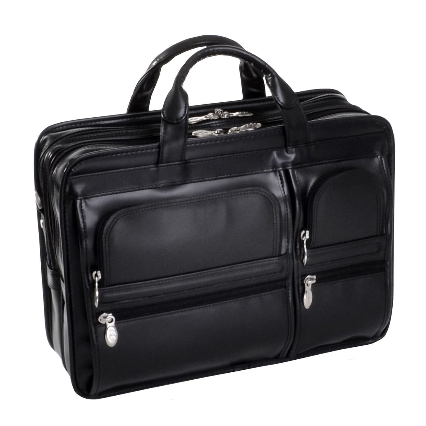 McKlein HUBBARD, Double Compartment Laptop Briefcase, Top Grain Cowhide Leather, Black (88435)