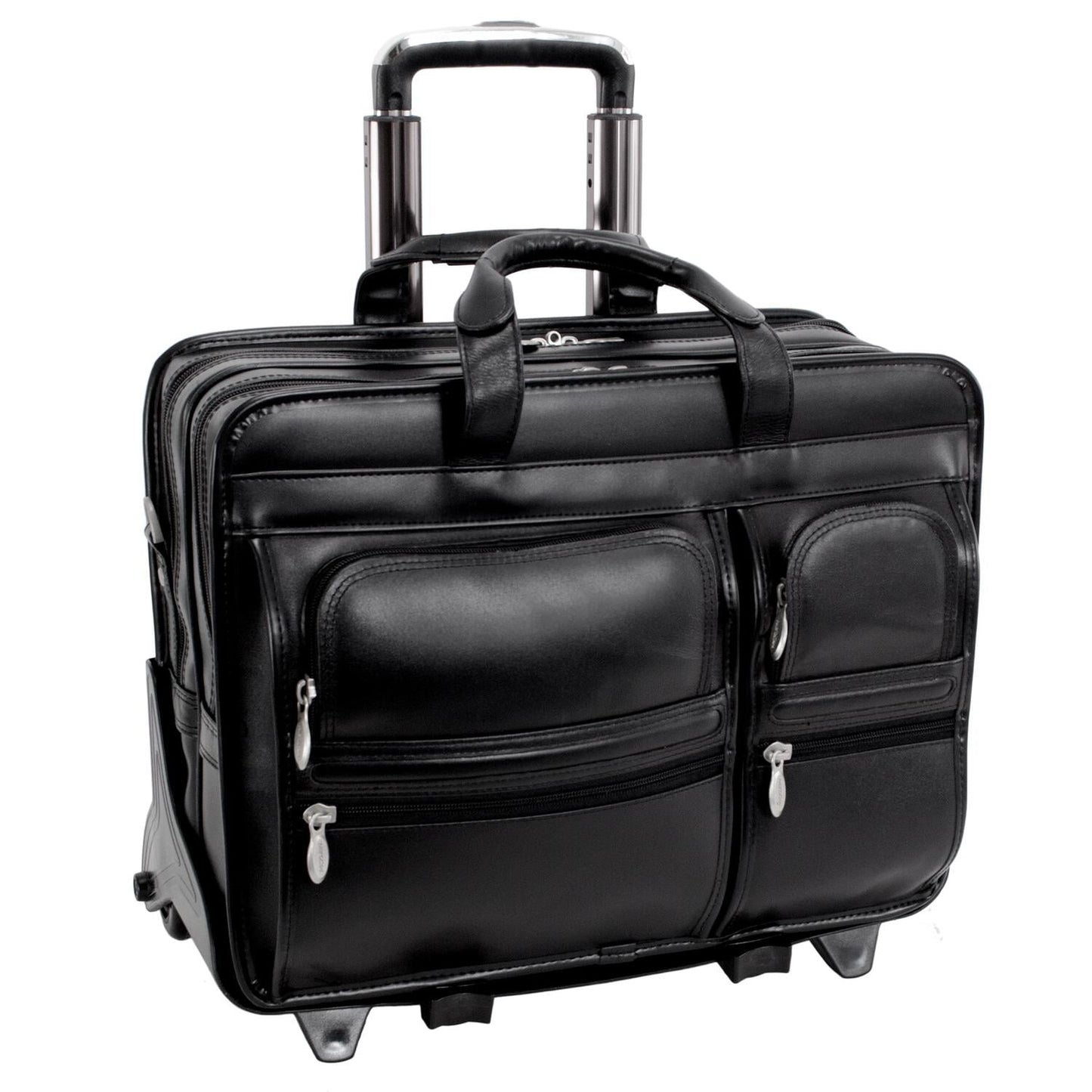 Mcklein 17" Clinton Leather 2-in-1 Removable-Wheeled Laptop Case 88445 - Black