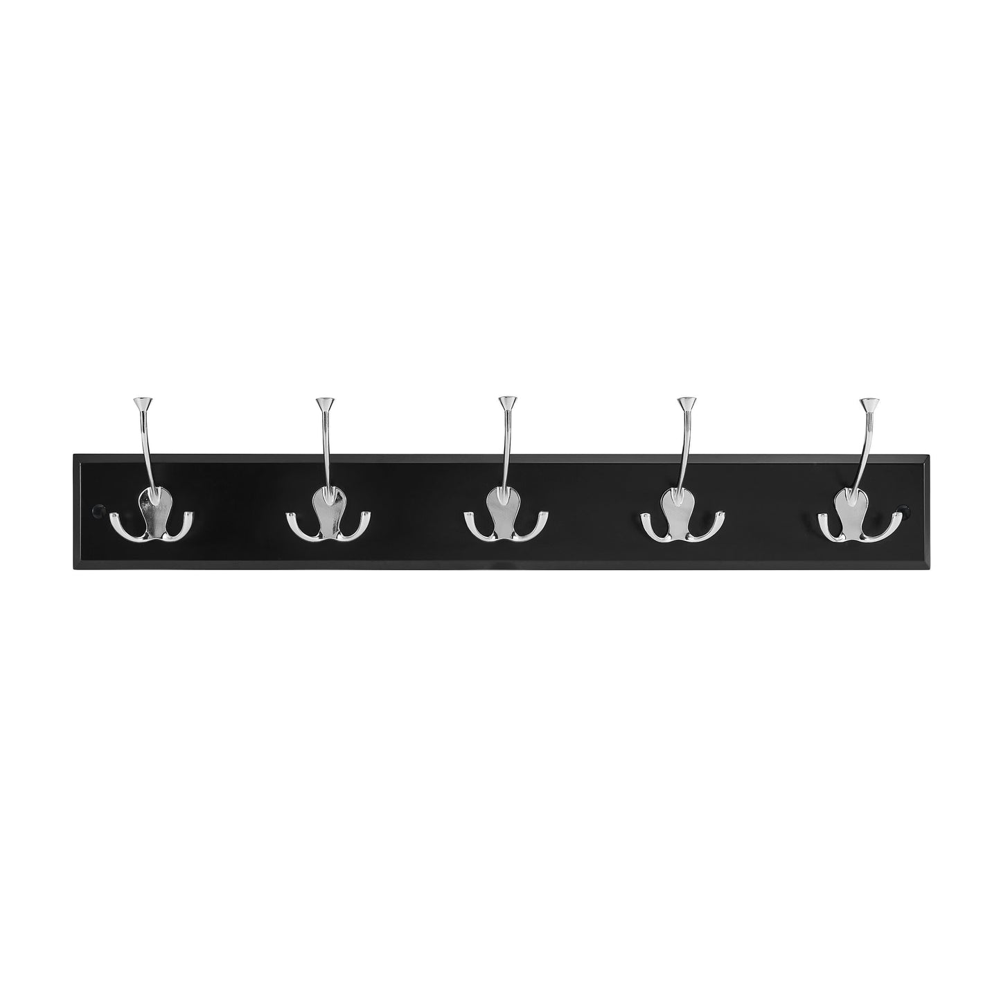 Melannco 27X5 Inch Wall Mount MDF Coat Rack With 5 Silver Metal Hooks Black