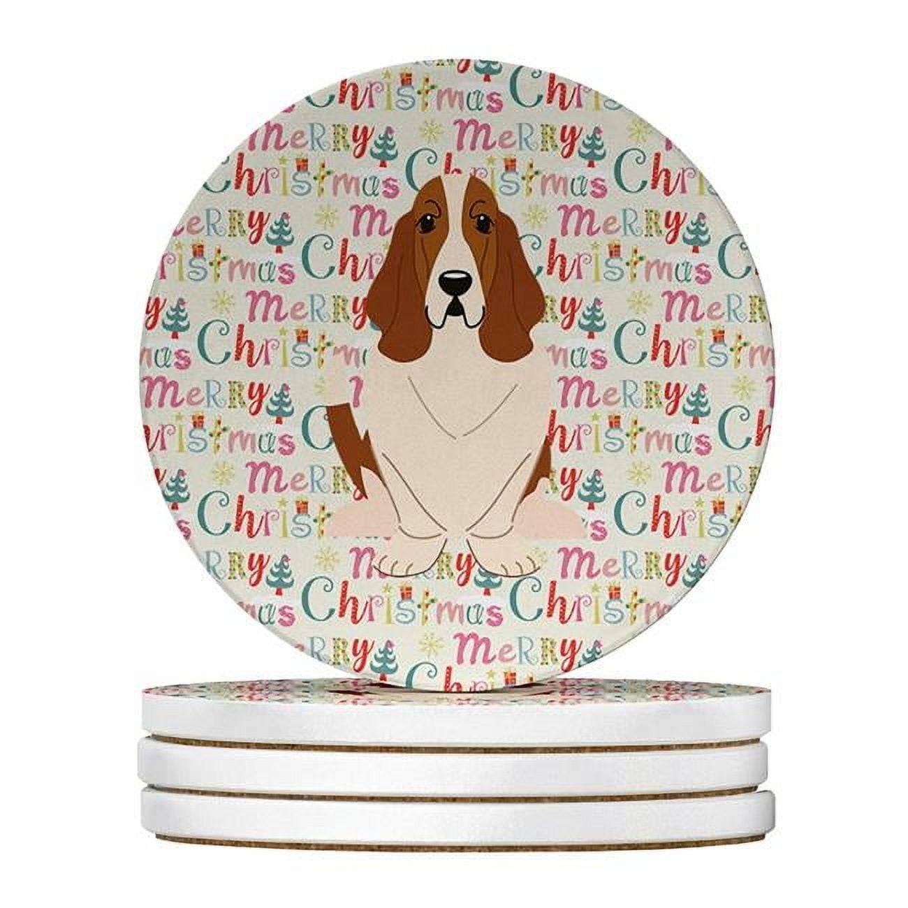 Merry Christmas Basset Hound Large Sandstone Coasters Pack of 4 4 in x 4 in