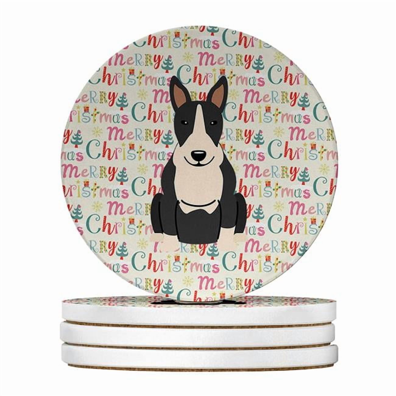 Merry Christmas Bull Terrier Black White Large Sandstone Coasters Pack of 4 4 in x 4 in