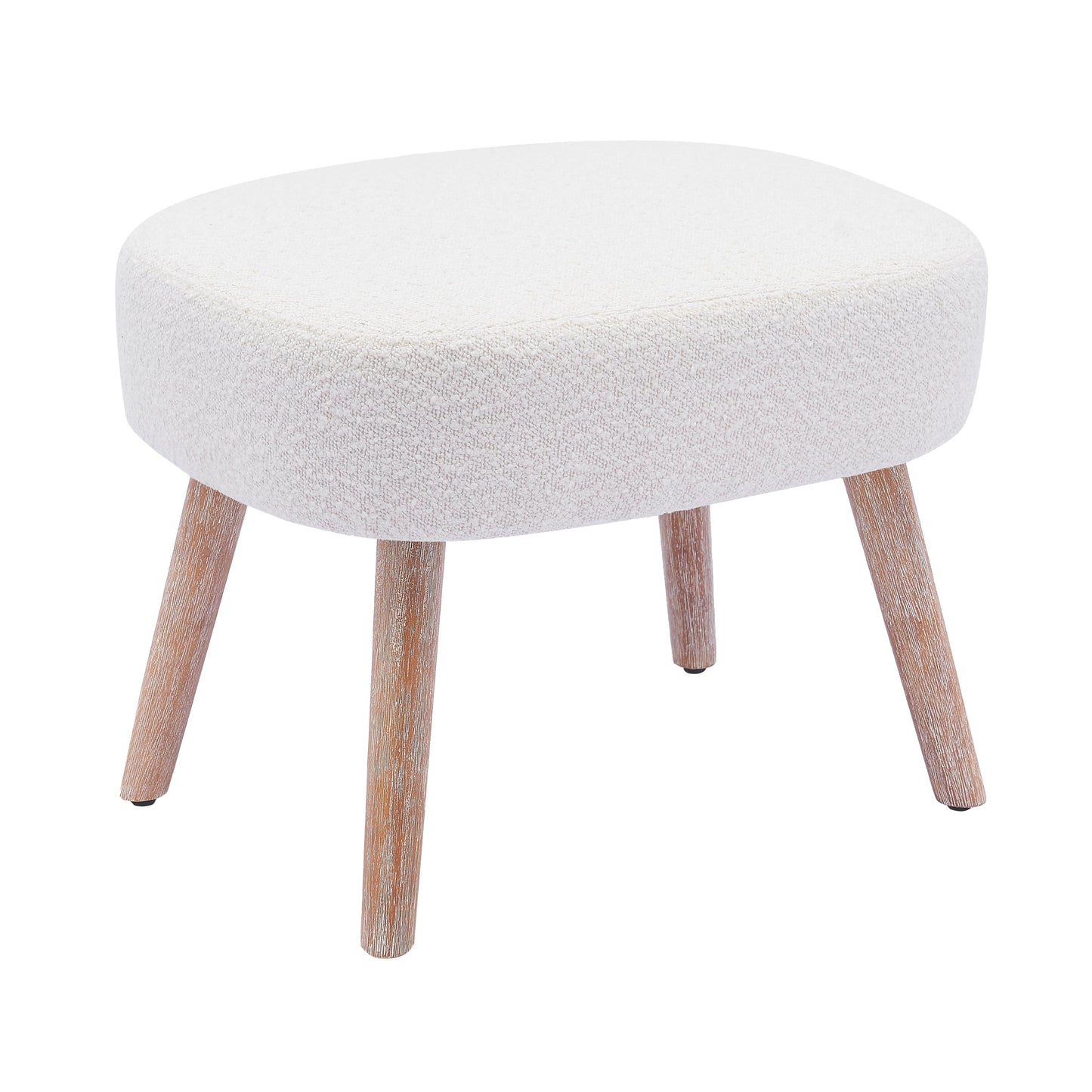Mid-Century Modern 16.5" Tall Water and Stain Resistant Boucle Fabric Upholstered Ottoman with Wooden Legs, Cream