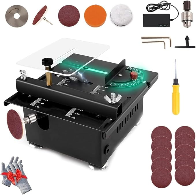 Mini Multifunctional Table Saw for Crafts,Multifunctional Portable Adjustable Cutting Sanding Engraving Drilling Machine,Table Saw for Wood Cutting,Model C-Liftable(1Set)