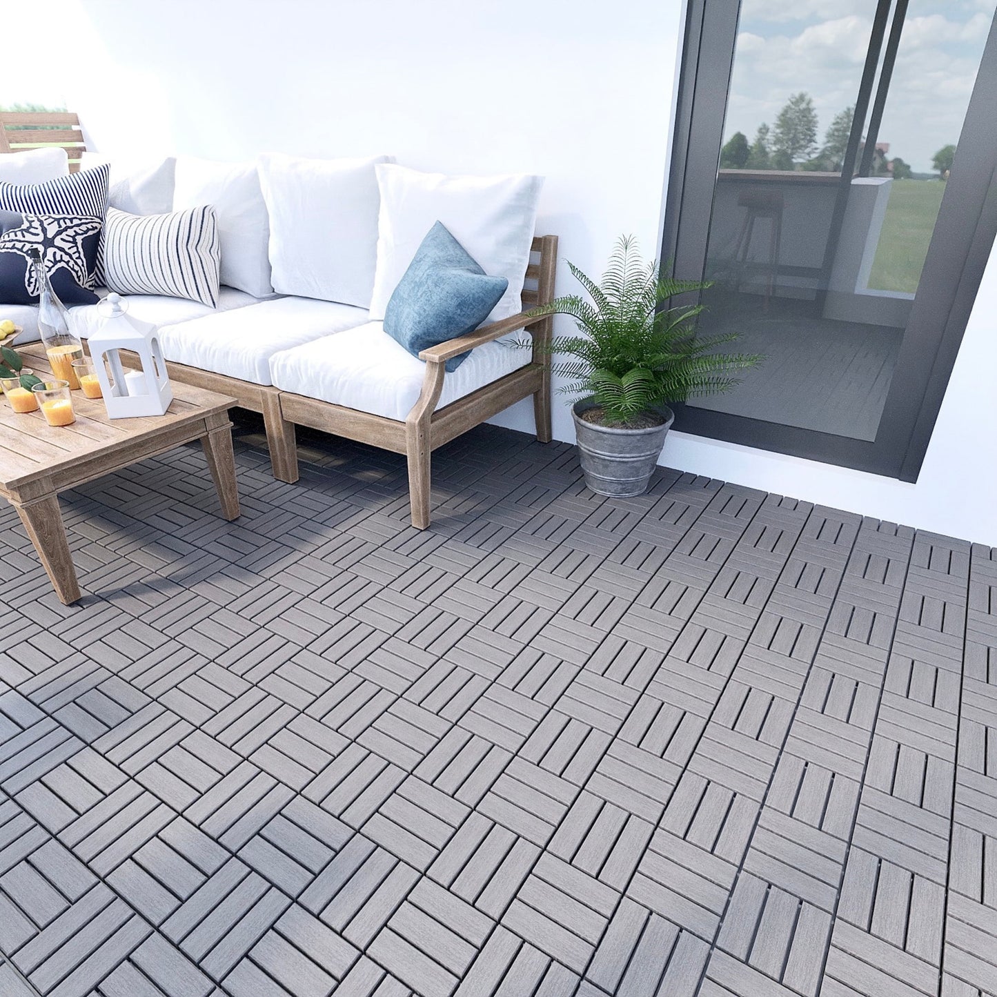 Miniyam 10 Pcs Interlocking Deck Tiles, 12x12 inch, Acacia Solid Wood, for Outdoor Balcony Garden, Brown