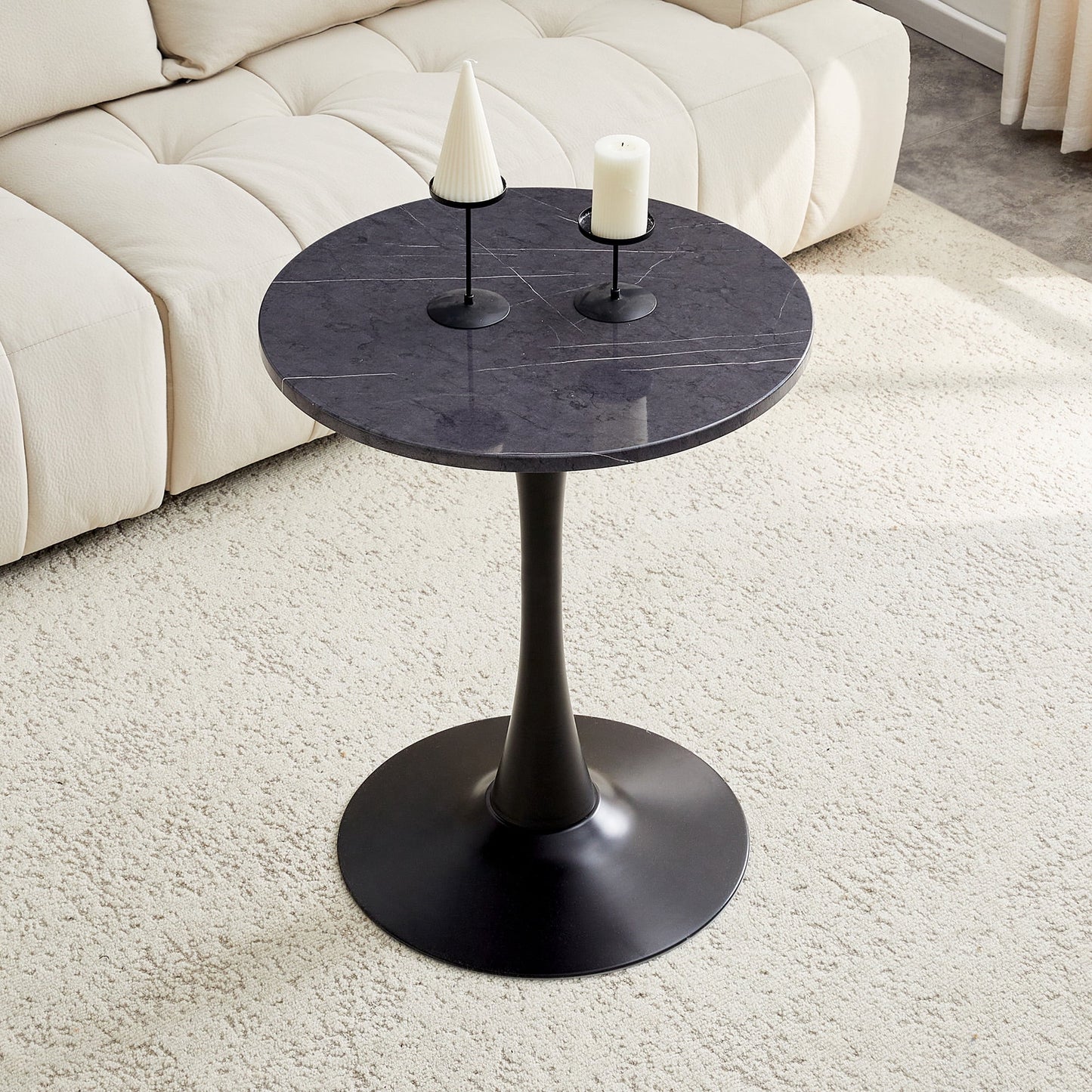 Miniyam 23.6†Round Dining Table, Small Pedestal Tulip Style Table for 2–4 People, Wooden Top with Metal Base, Charcoal Gray