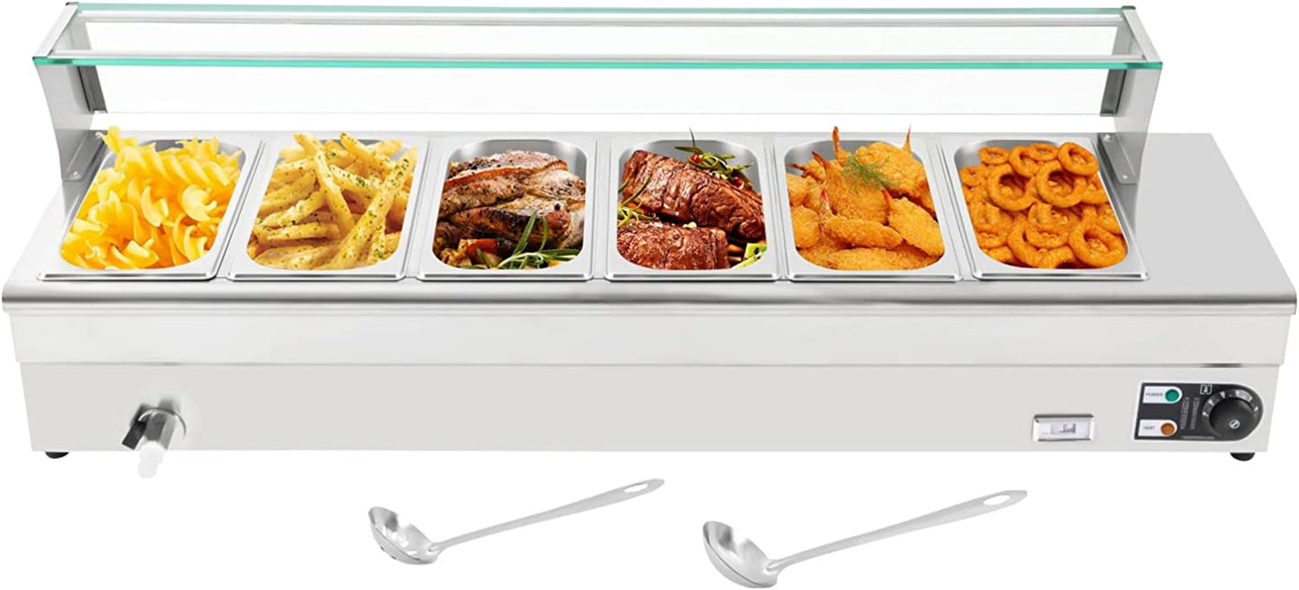 Miumaeov Food Warmer Bain Marie Food Steamer 6pans Steam Table Buffet Countertop 1200W