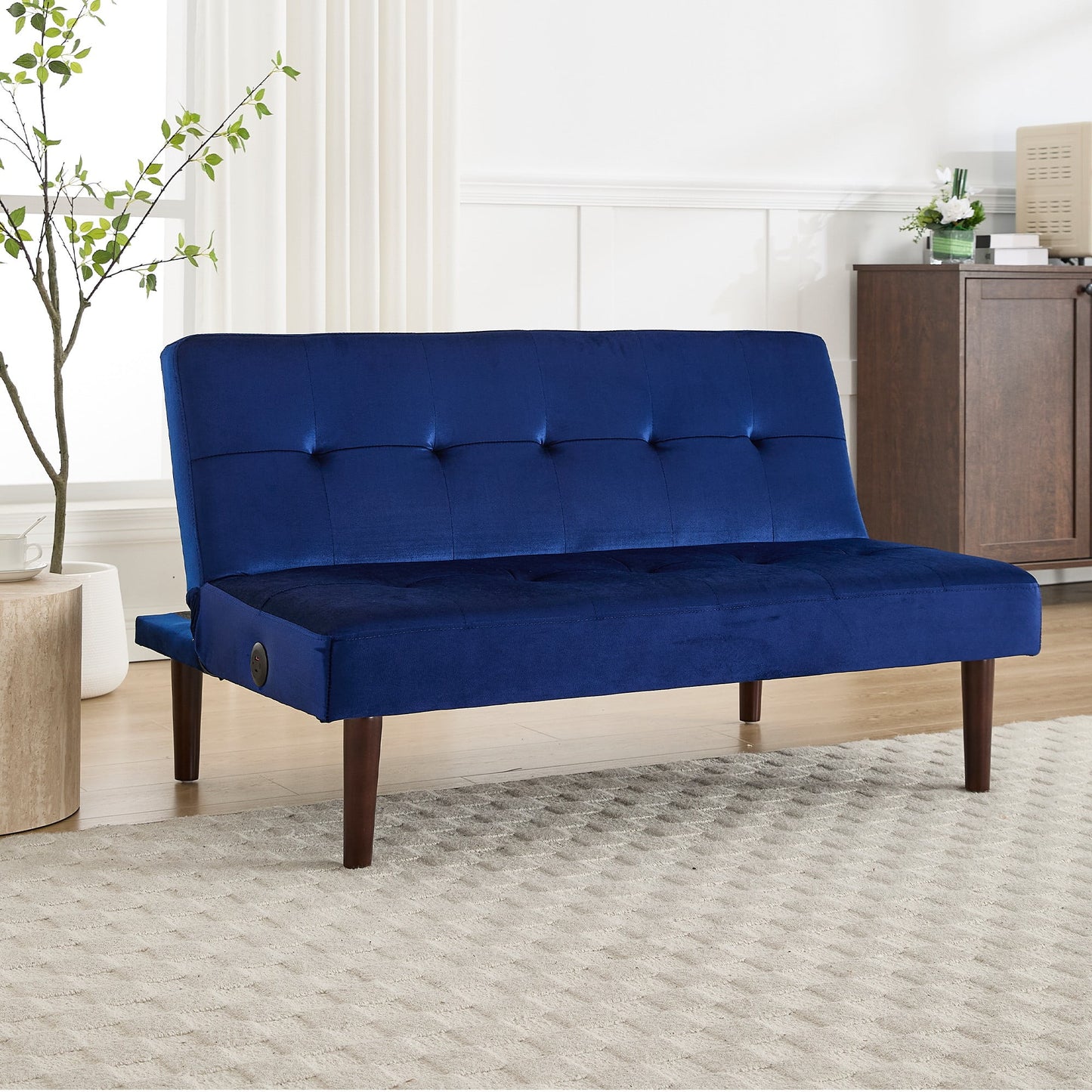 Modern Futon Sofa Bed,Flannel Fabric Back Adjustable Sleeper Sofa Loveseat Sofa Couch with Charging Port for Small Spaces,Apartment,Gray