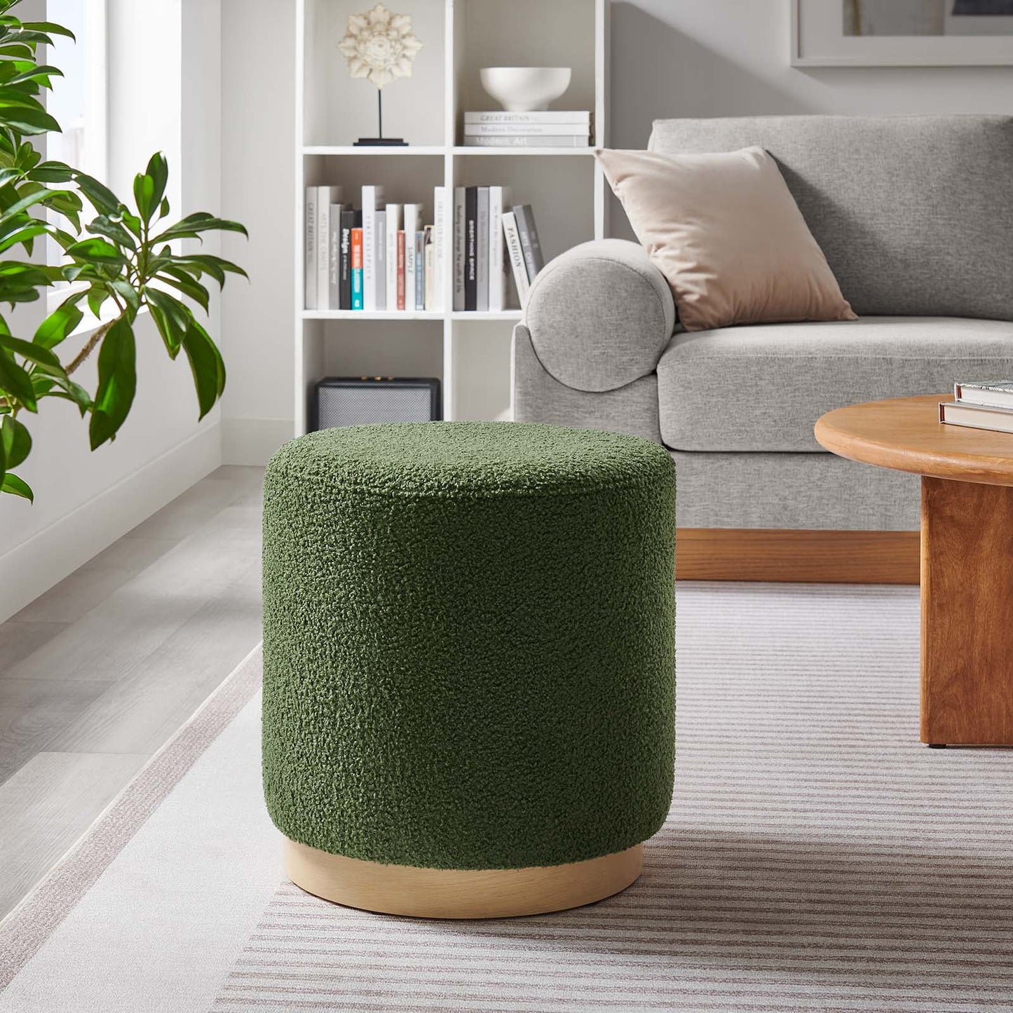 Tilden Ottoman in Moss Green Natural