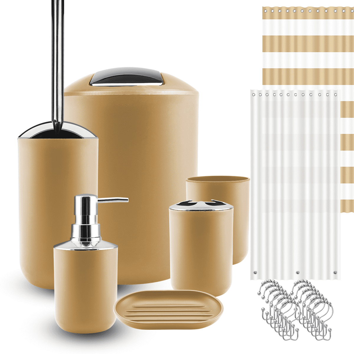 Nestl 9 Piece Plastic Bath Accessories Set, Gold