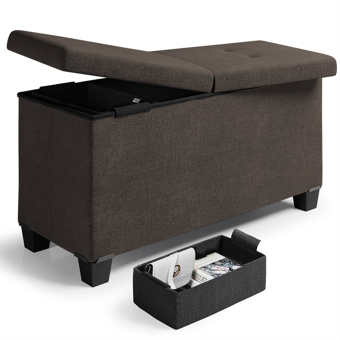 Nestl Linen Ottoman Storage Bench ,30" Bench, Brown