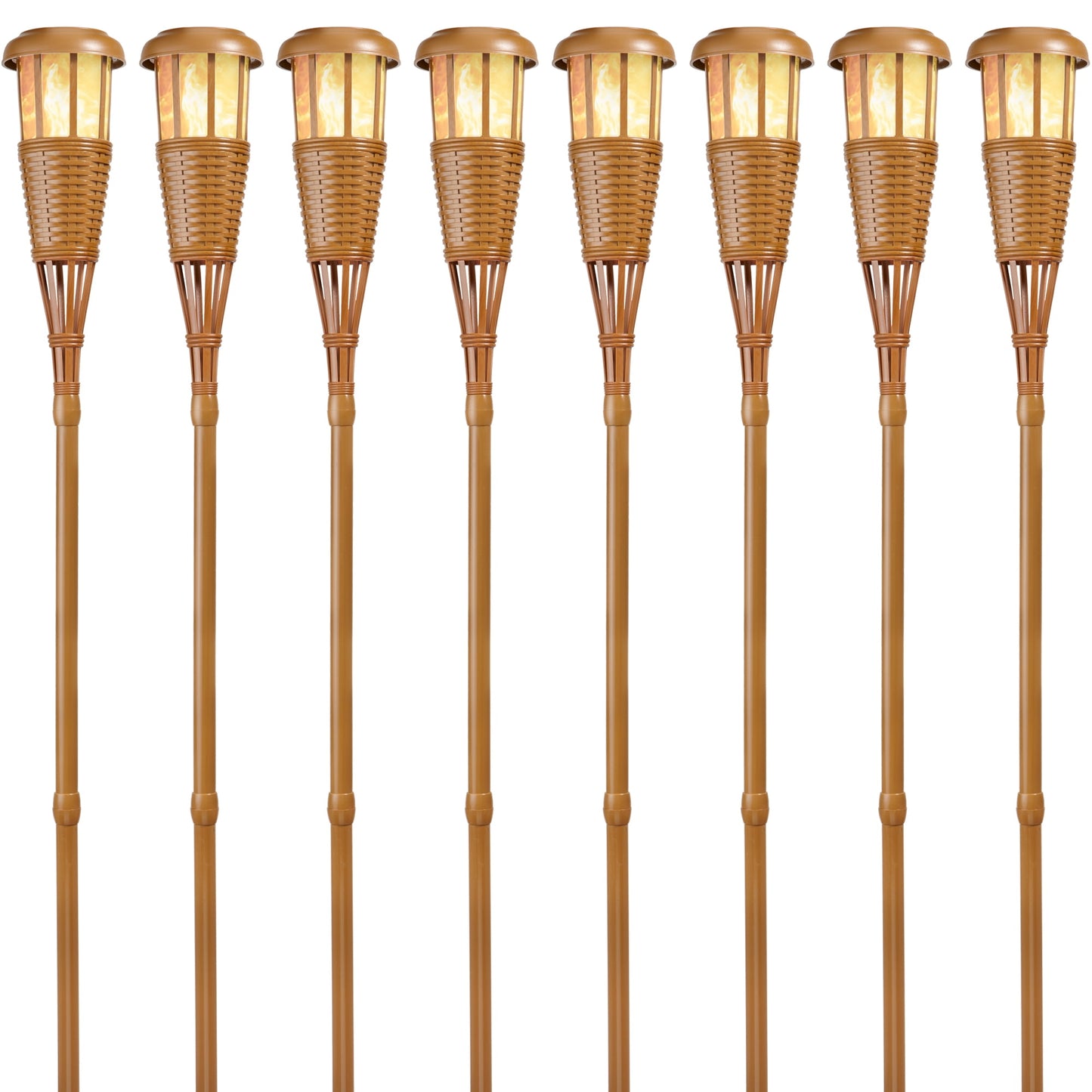 Newhouse Lighting FLTORCH8 Solar-Powered Flickering Flame Outdoor Island Torches 8-Pack Bamboo