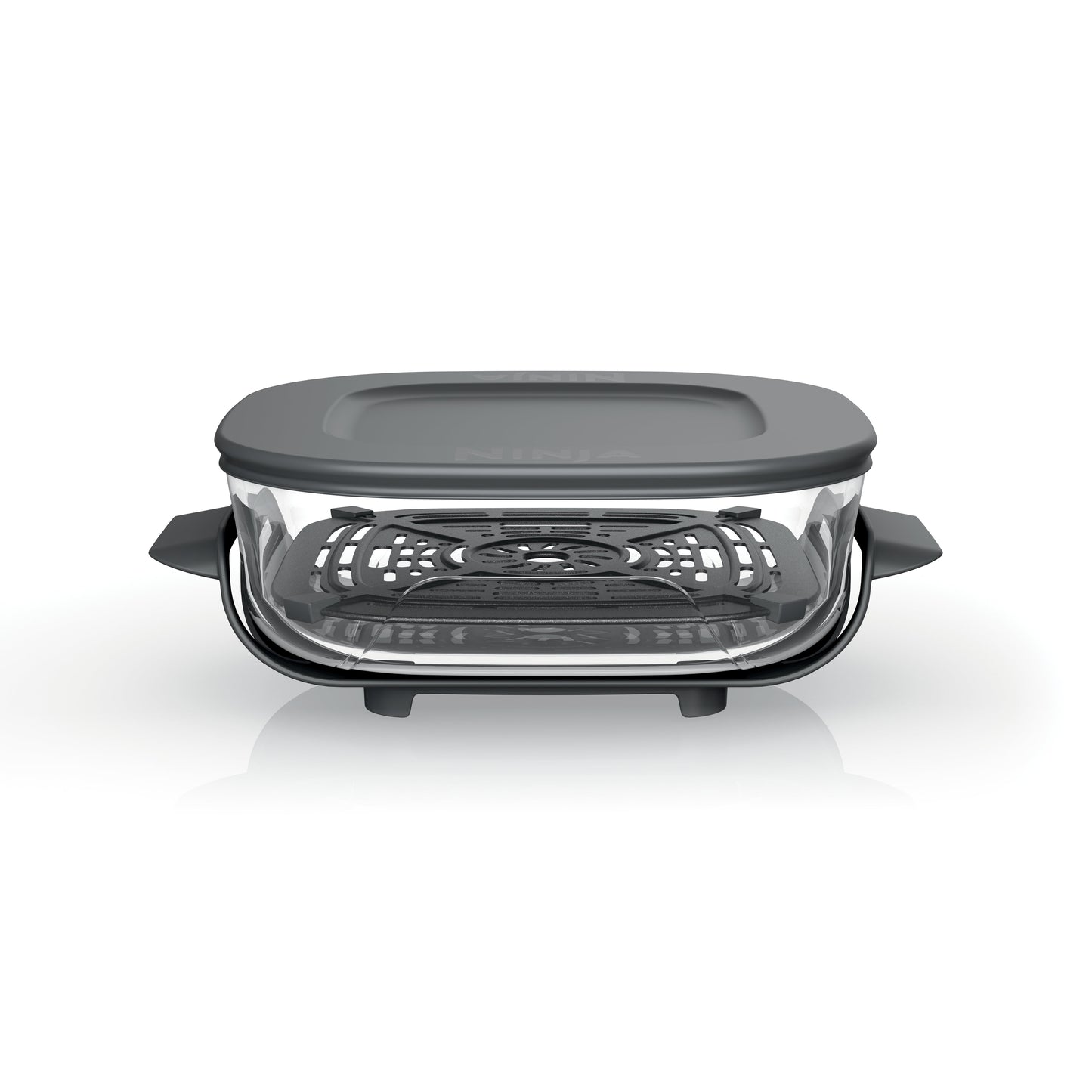 Ninja Contenedor de CristalerÃa CleanCrisp de 2.5 Qt, Compatible con el Sistema de Cocción Portátil Ninja Crispi, Apto para Microondas, Congelador y Lavavajillas, Superficie de Cocción de Vidrio, Tapa de Almacenamiento