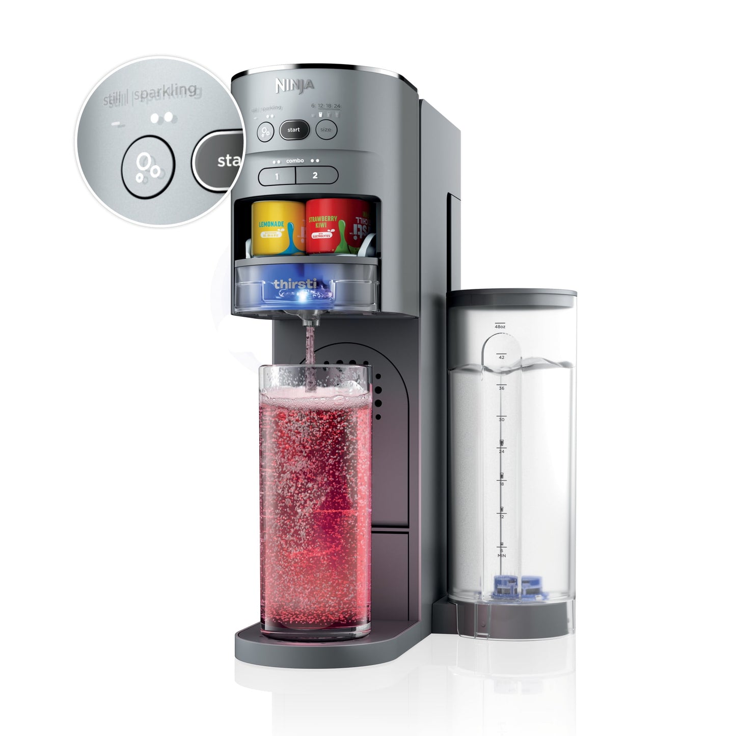 Ninja Thirsti Drink Maker- Still & Sparkling Custom Drink Kit with CO2 Canister, Flavors, & 48oz Reservoir