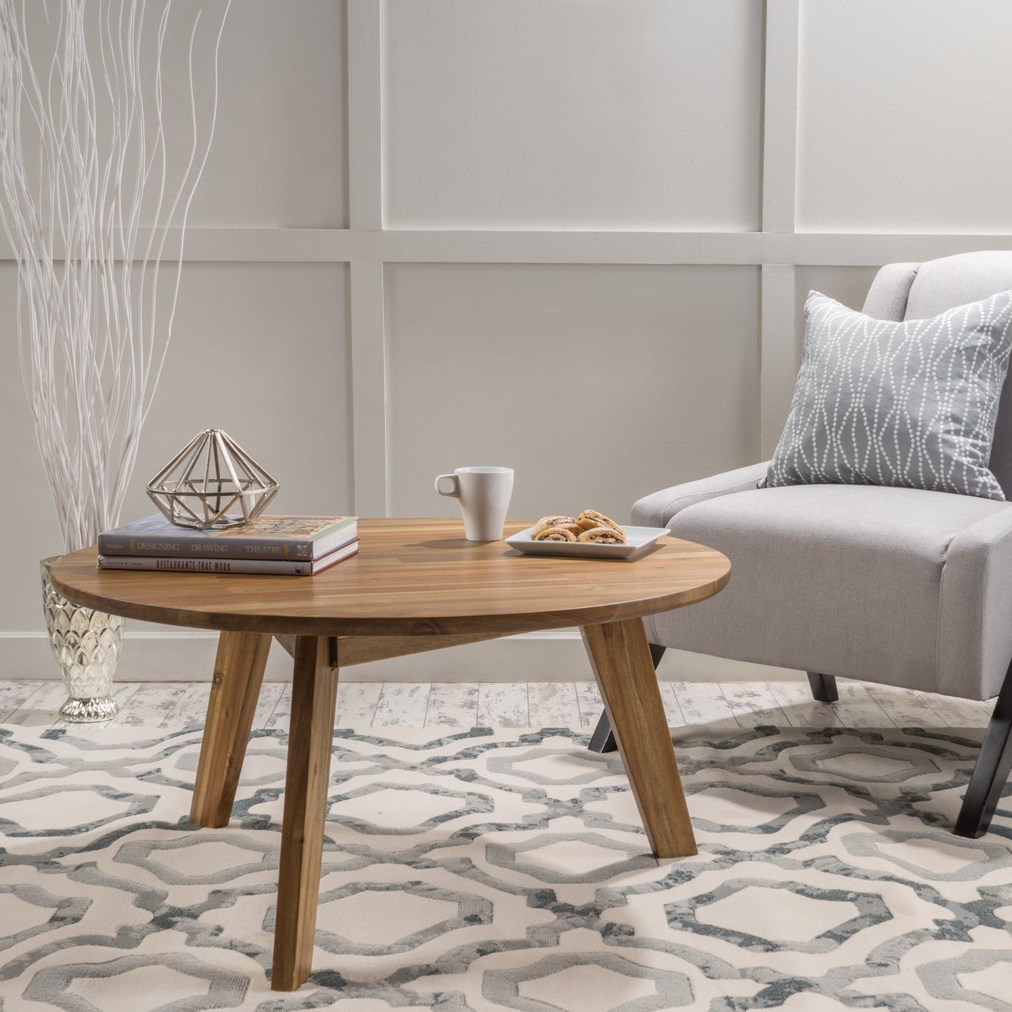 Noble House Albin Modern Acacia Wood Round Coffee Table, Natural