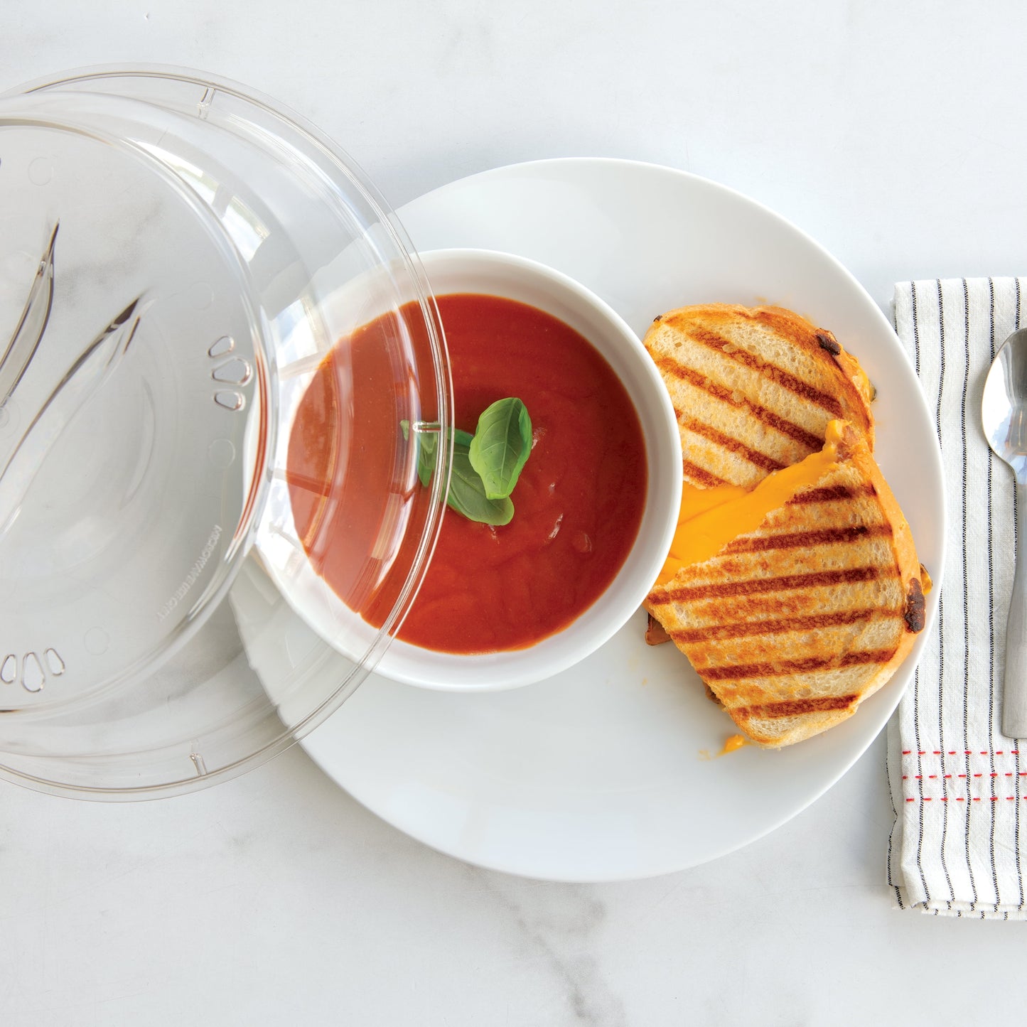 Nordic Ware Microwave Plastic Deluxe Clear Spatter Cover and 2 - 10" White Plates