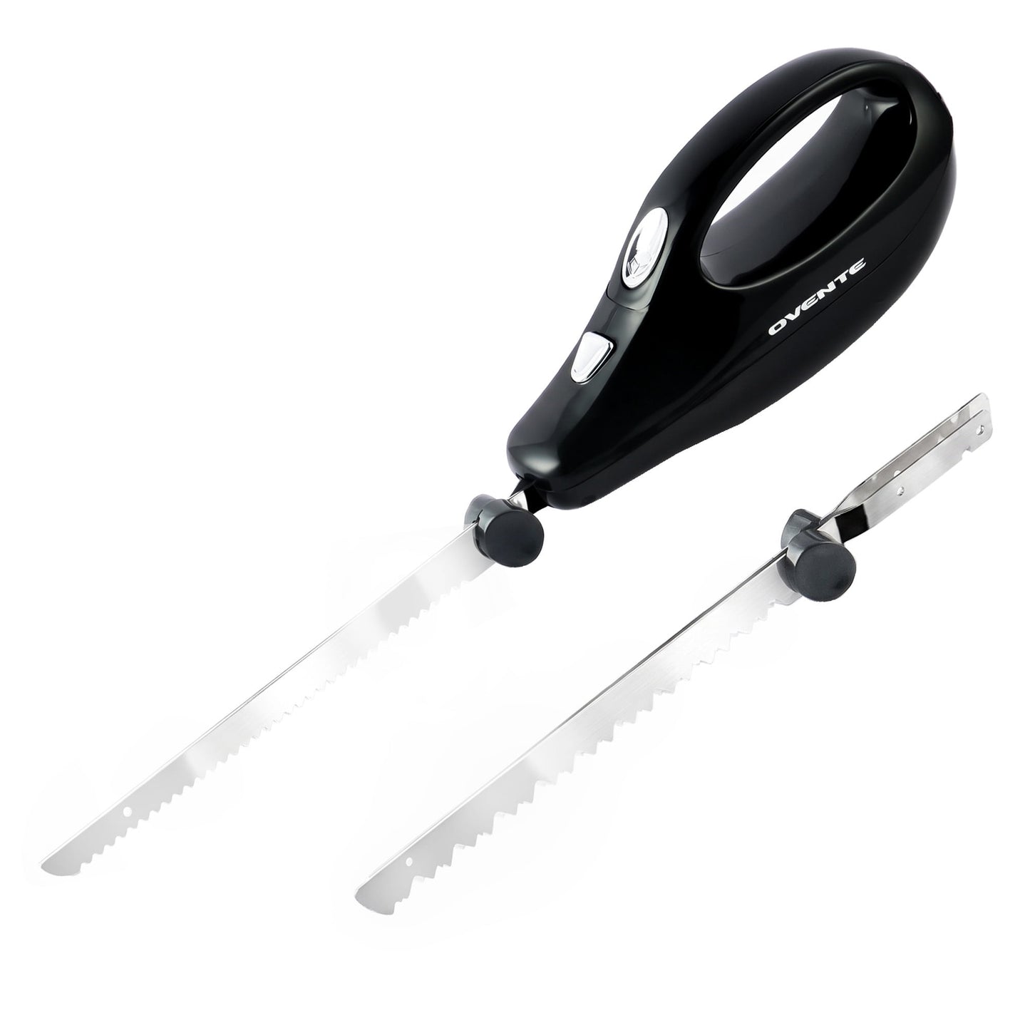 OVENTE Electric Knife with Serrated Stainless Steel Blade, Black EK0905B | Safety Lock Button and Ergonomic Handle, 120W Power Ideal for Slicing Meat, Bread, Poultry, Cheese or Carving Foam and More