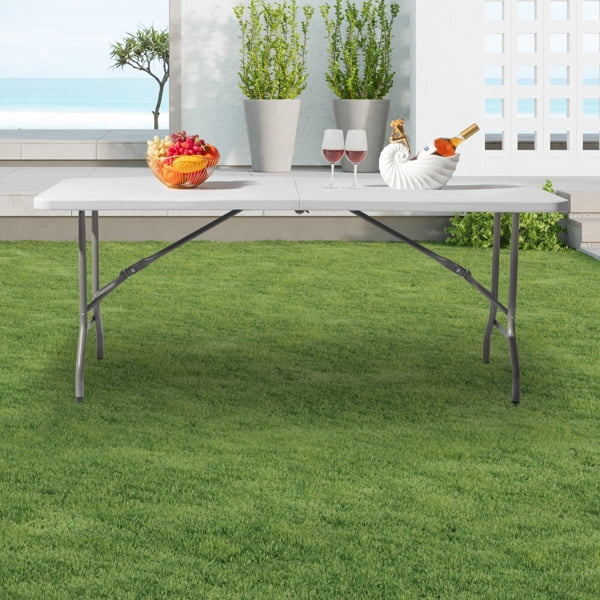 Off - White 6' Portable Plastic Folding Table - Durable, Indoor/Outdoor Use for Picnics, Parties, Camping & More