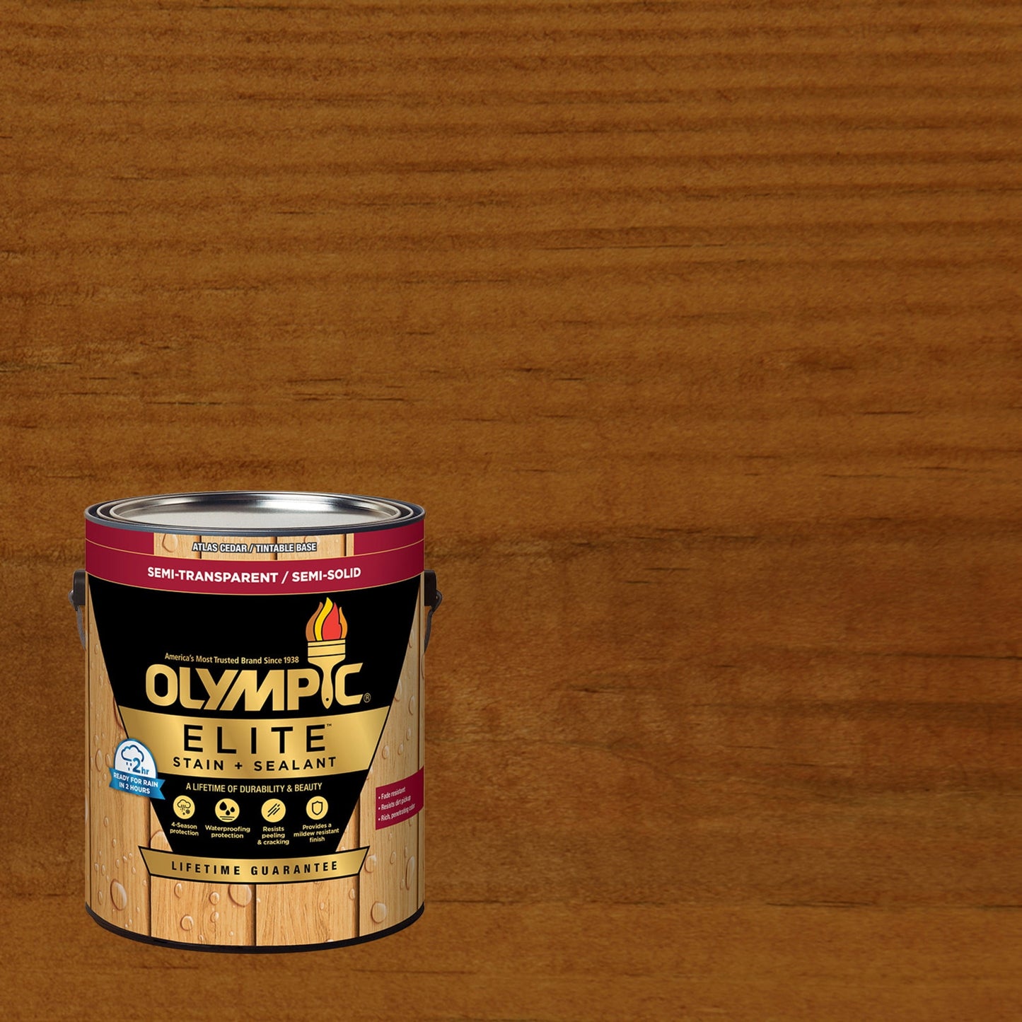 Olympic Elite 1 Gallon ST-2003 Brick Red Semi-Transparent Exterior Stain and Sealer in One Low VOC