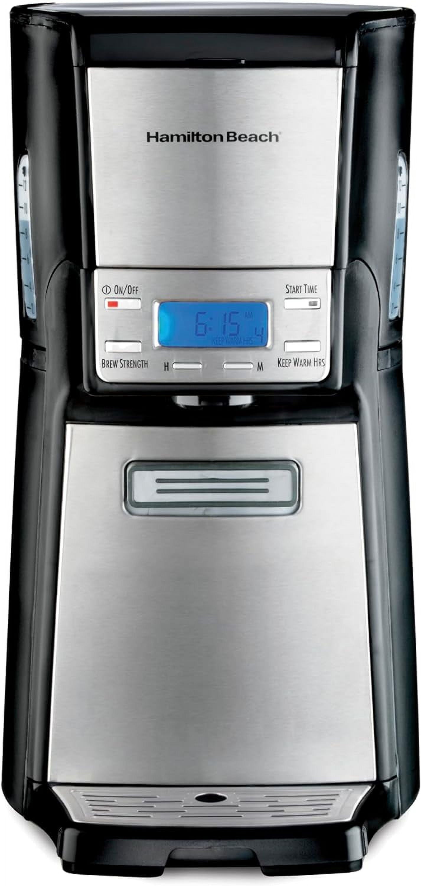 One Press Programmable Dispensing Drip Coffee Maker with 12 Cup Internal Brew Pot, Removable Water Reservoir, Black & Stainless Steel (48465)