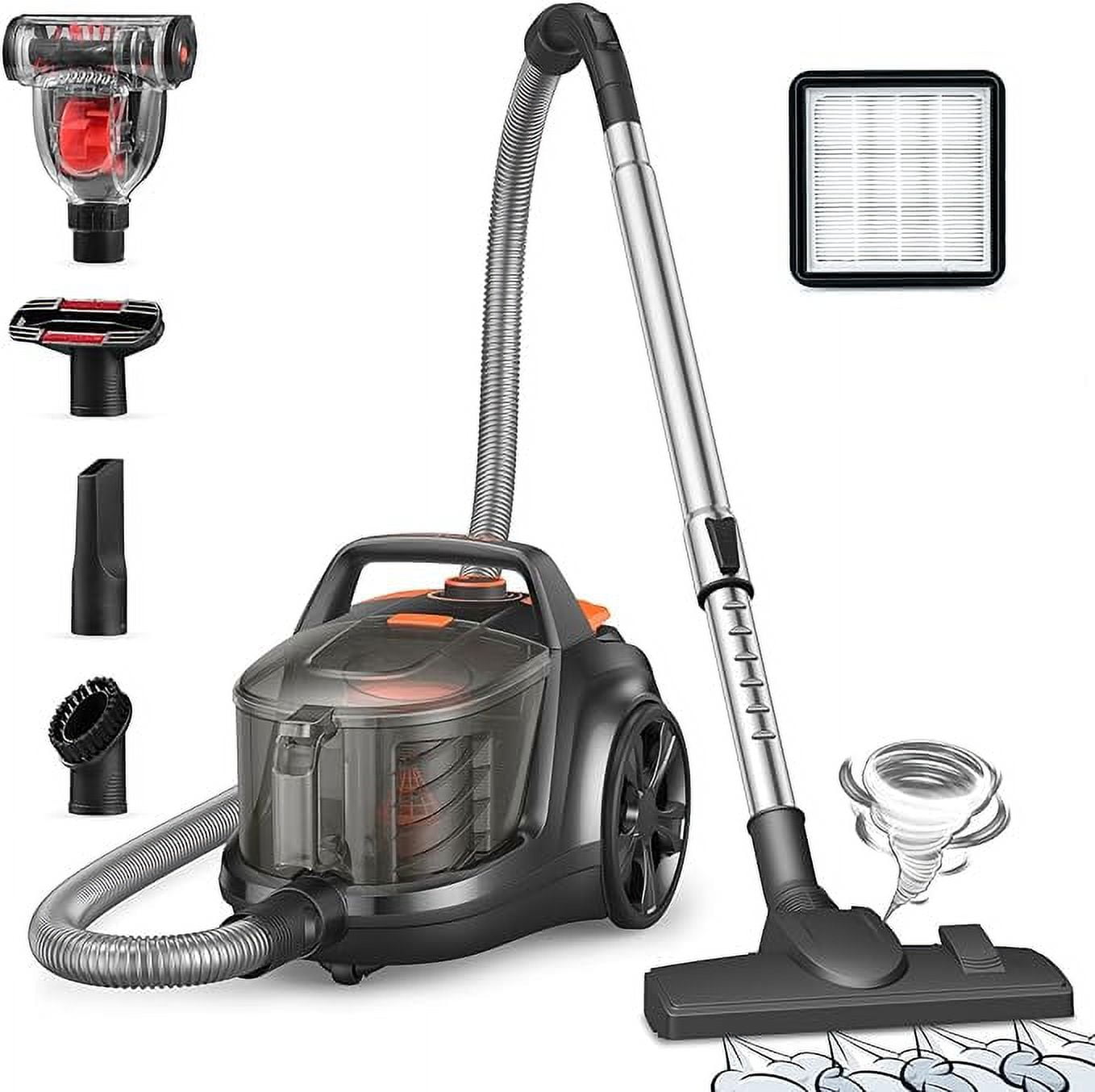 Open Box Aspiron Canister 1200W Lightweight Bagless Vacuum Cleaner - GRAY AND ORANGE