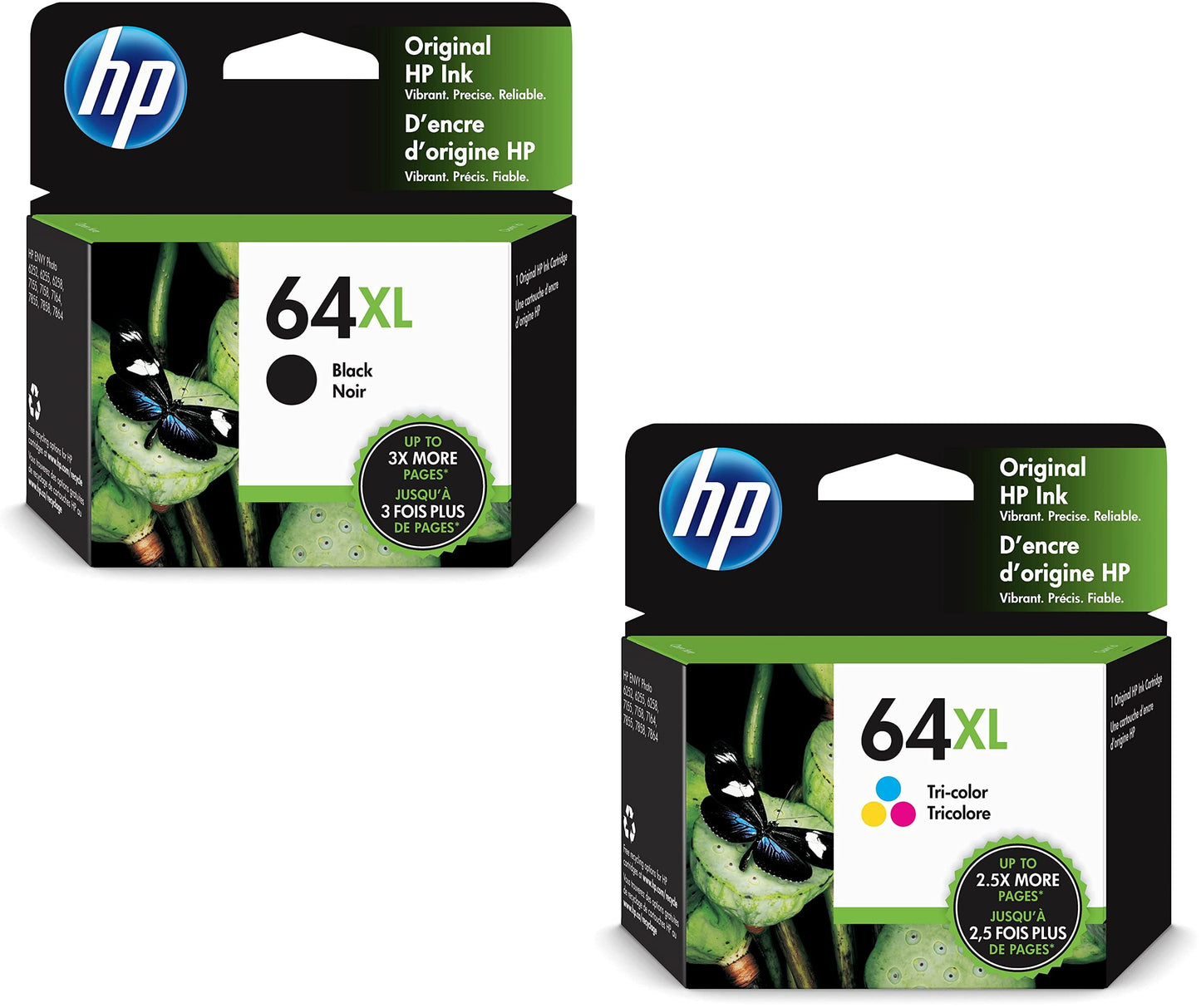 Original 64XL Black/Tri-Color High Yield Ink Cartridge, 2/Pack, N9J91AN, N9J92AN