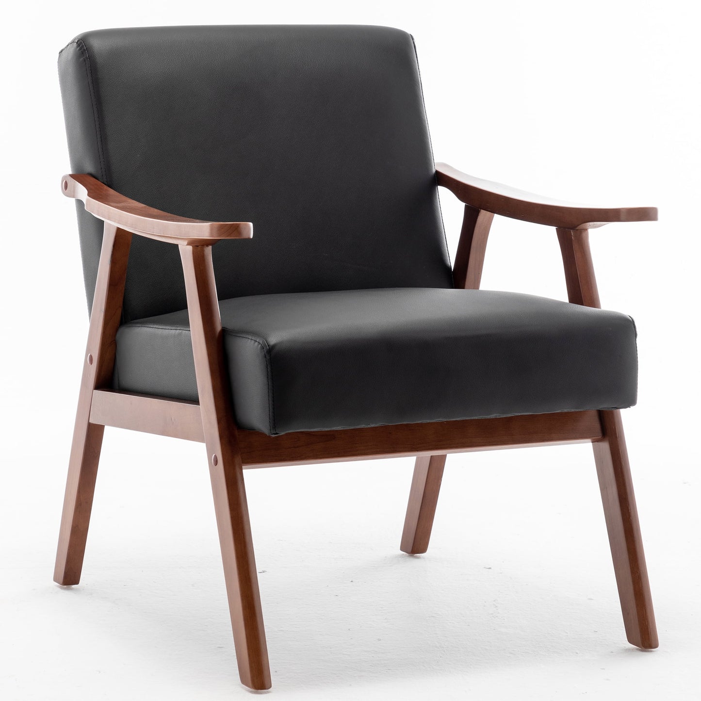 PORKISS Accent Chair, Mid-Century Modern Tech Cloth Arm Chair with Wood Frame, Upholstered Armchair Comfort Reading Chair Lounge Chair for Living Room Bedroom Sunroom, Dark Brown