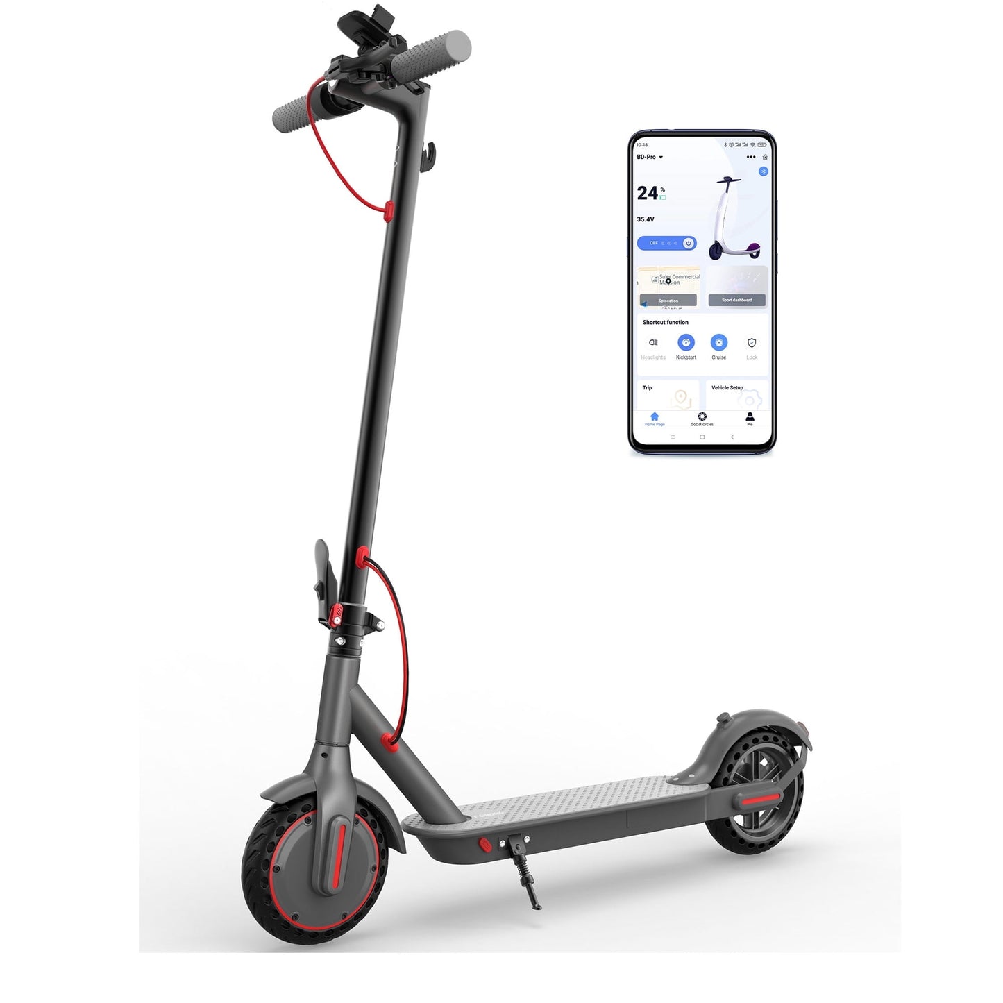 PORORO THES10 Foldable Electric Scooter for Adults, Max 19 Miles Range, with 8.5" Tires, 350W, 16MPH, Black