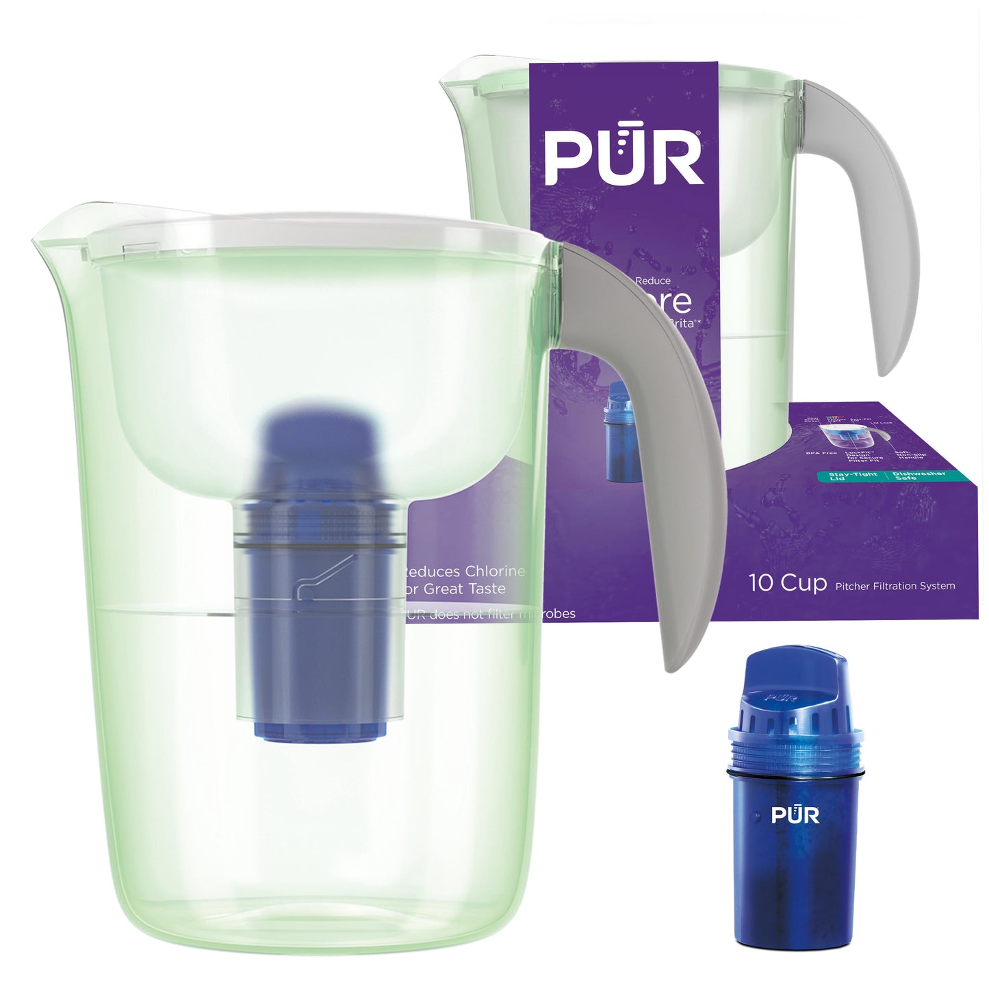 PUR Sistema de Filtración para Jarra de Agua de 10 Tazas, 10.2" de Ancho x 10.6" de Alto x 6.8" de Largo, Lima, PPT001L