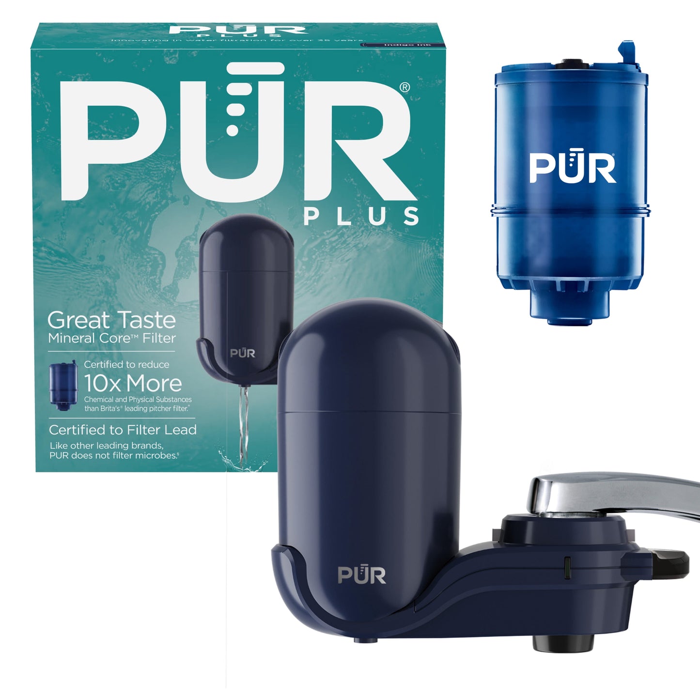 PUR PLUS Sistema de Filtración de Agua Montado en Grifo, Filtro de Agua para Grifo de Fregadero, Vertical, Ãndigo, FM2800N