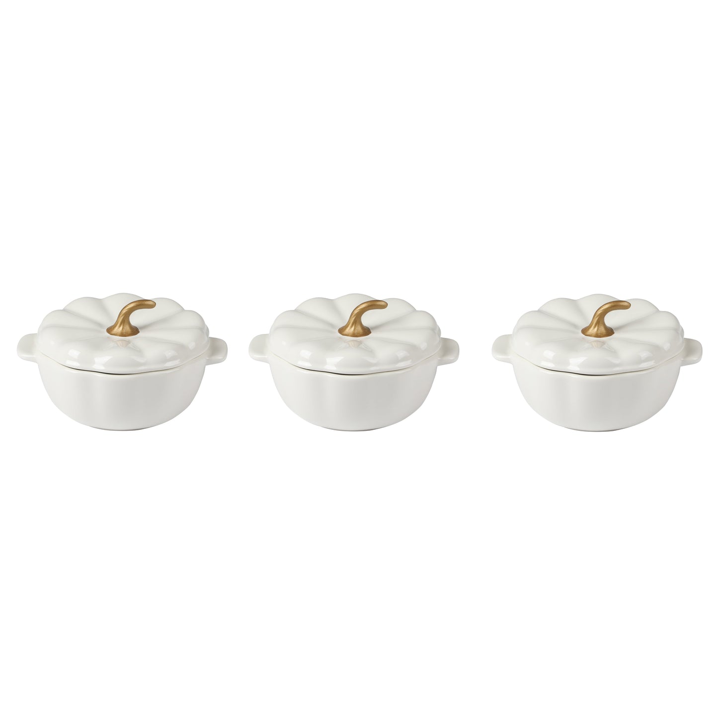 The Pioneer Woman .5 Quart Pumpkin Stoneware Mini Cocottes with Lids, Linen, Set of 3