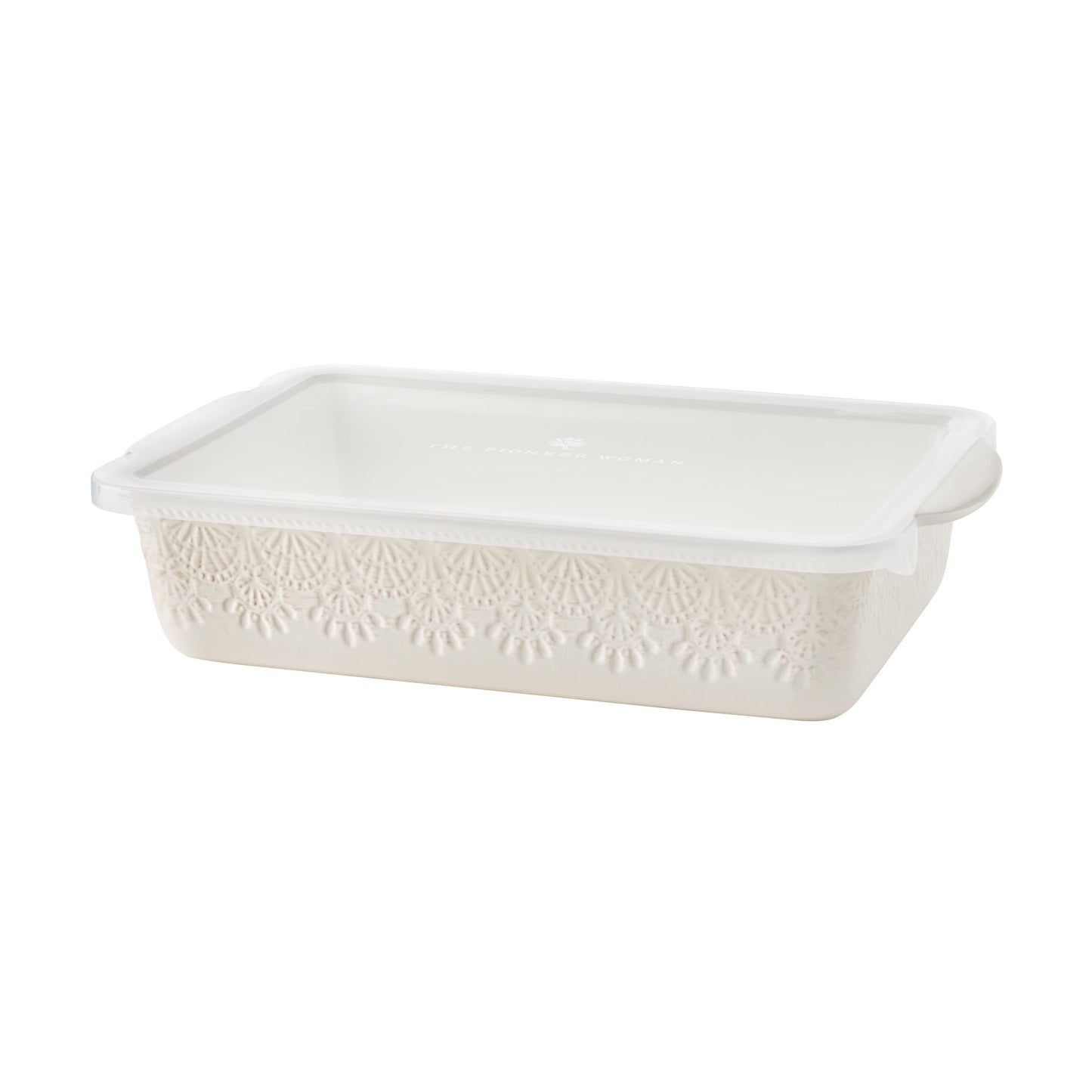 The Pioneer Woman Vintage Lace 9†x 13†Ceramic Casserole Dish, Baking Dish with Lid, Linen