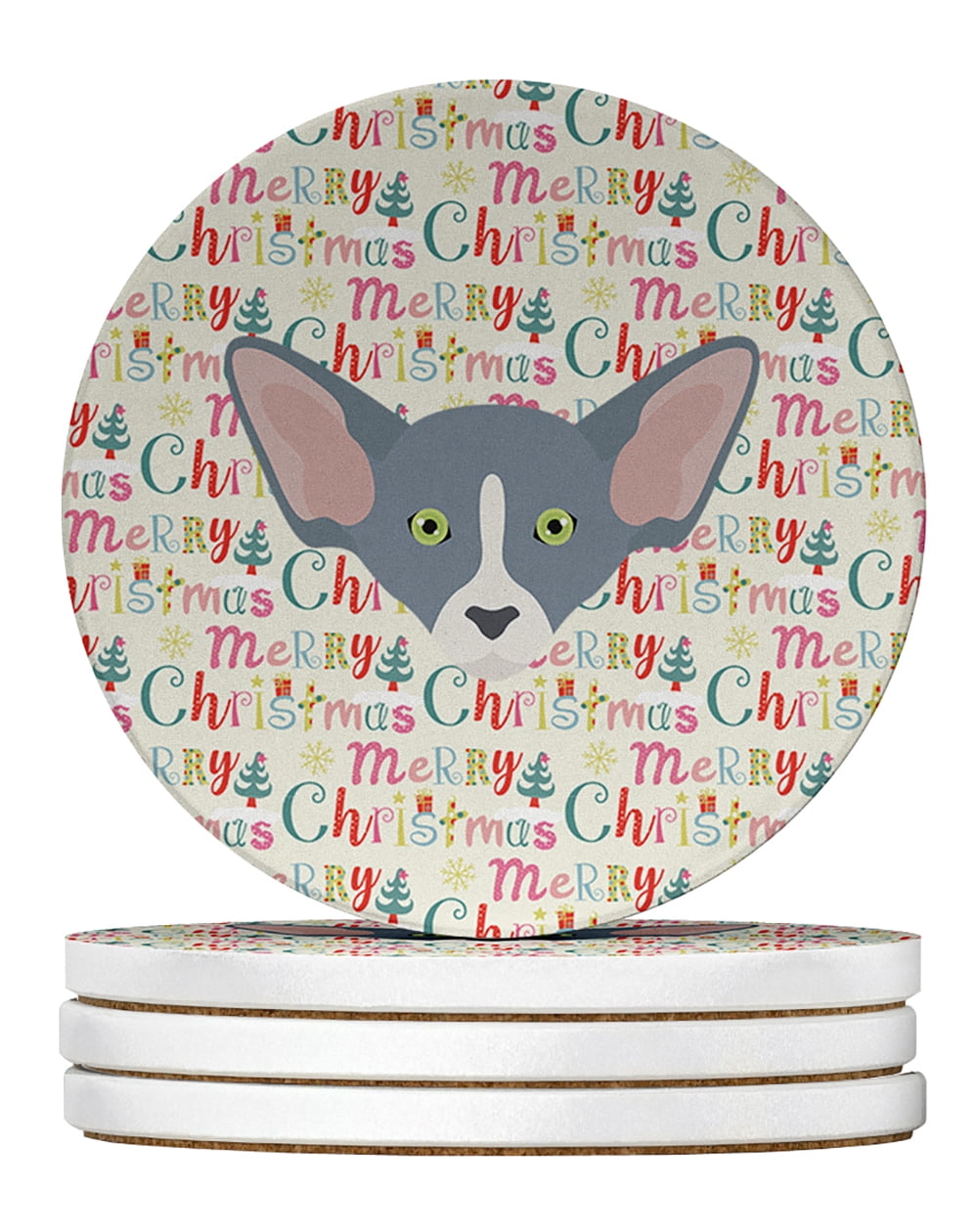 Peterbald Cat Christmas Large Sandstone Coasters Pack of 4 4 in x 4 in