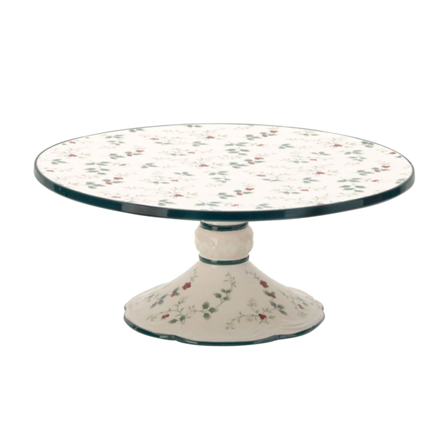 Pfaltzgraff Winterberry Round Cake Plate White with Green and Red Accents
