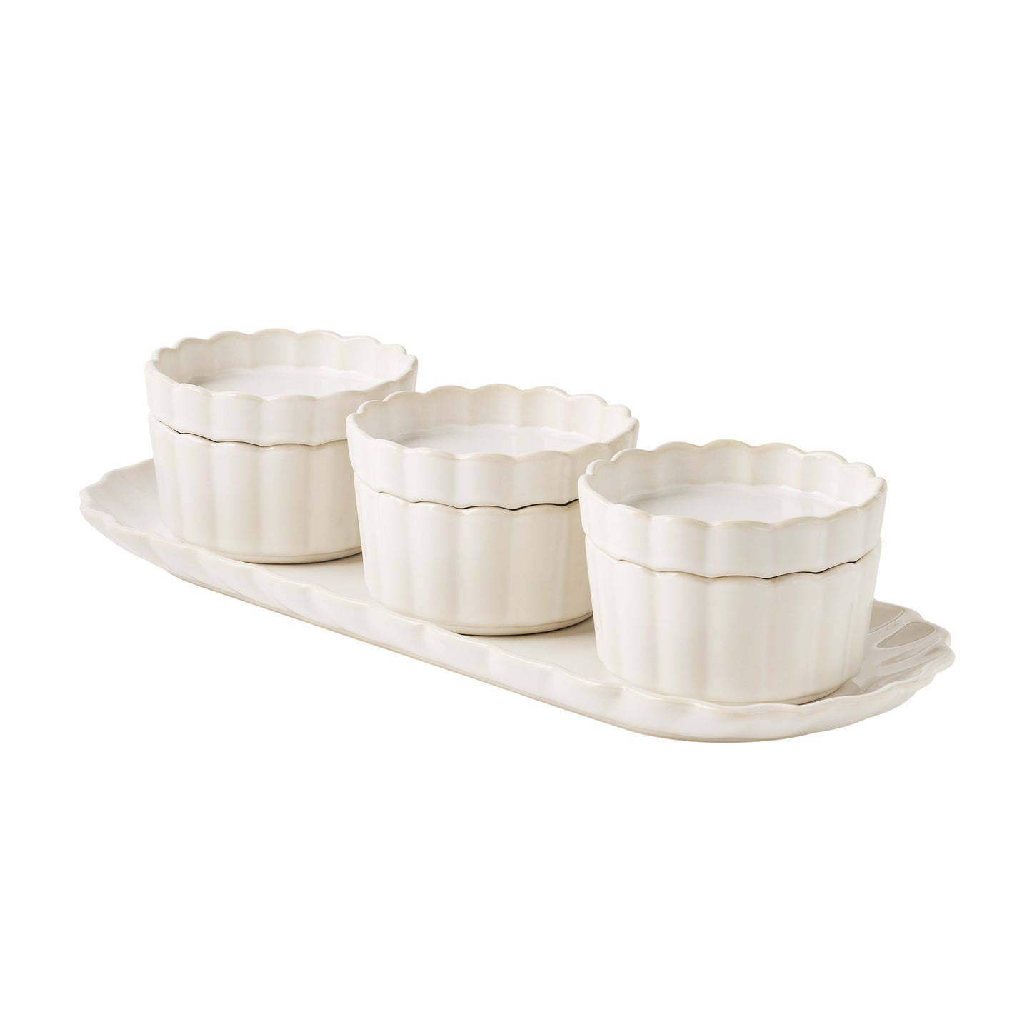 Pioneer Woman Cream Colette Tray with 3 Bowls with lids