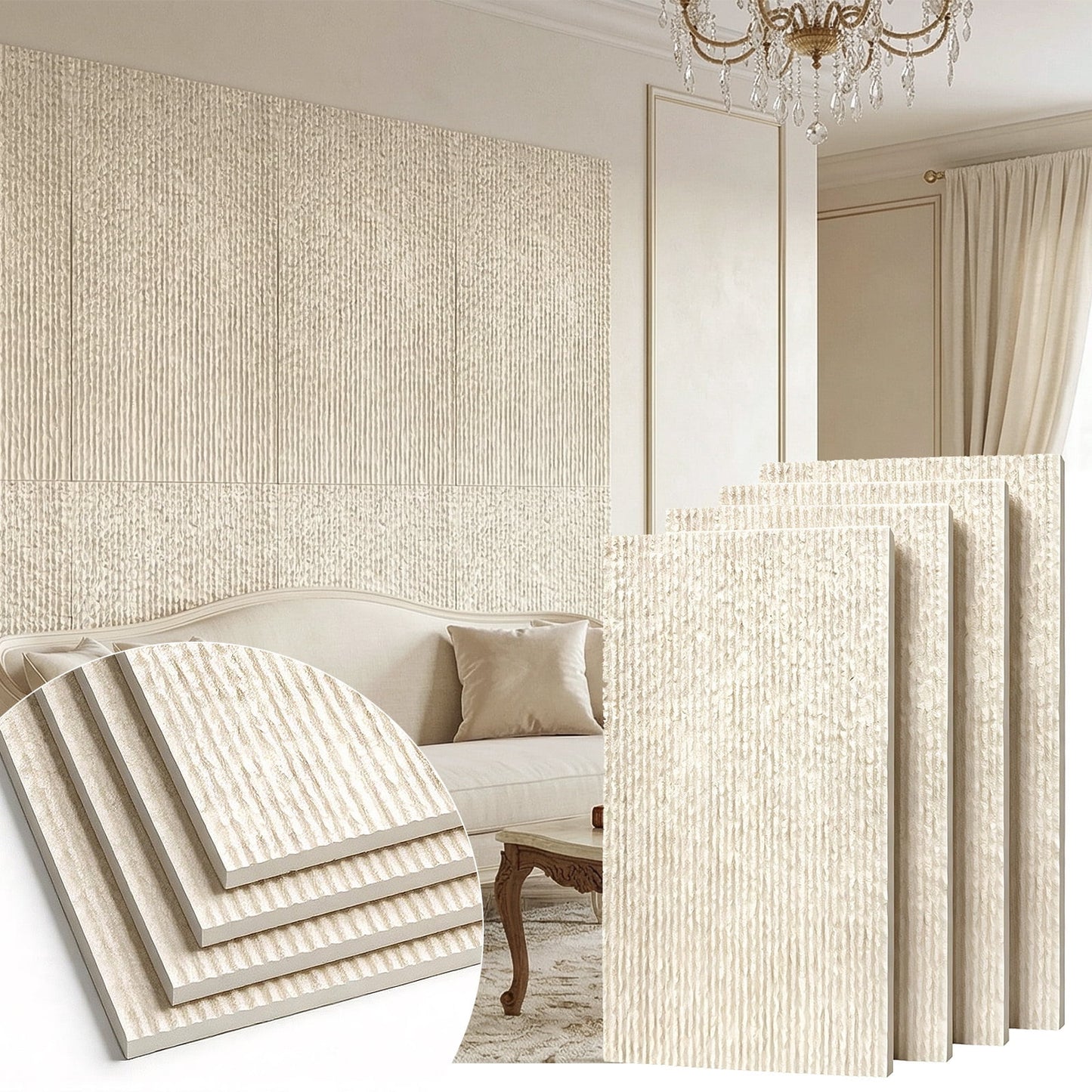 Plank & Hue 4Pcs 48"x24" 3D Faux Stone Wall Panels, Imitation Stone Wall Décor Wainscot Panel Board for Interior Accent Walls, Ivory White
