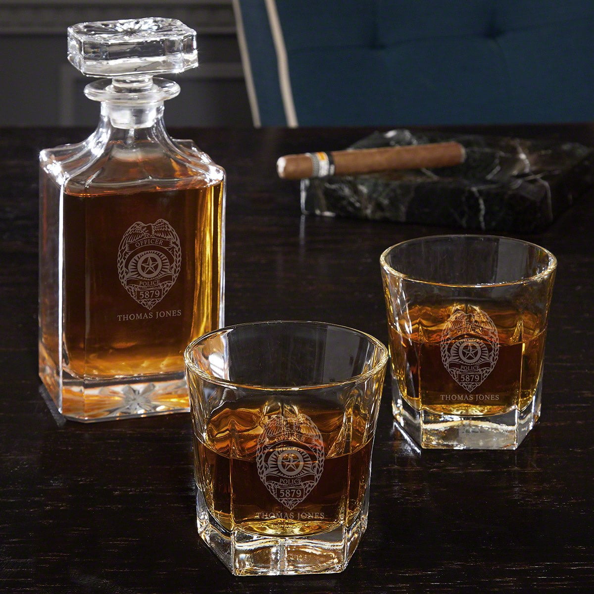 Police Badge Custom Liquor Decanter Set with Colchester Glasses