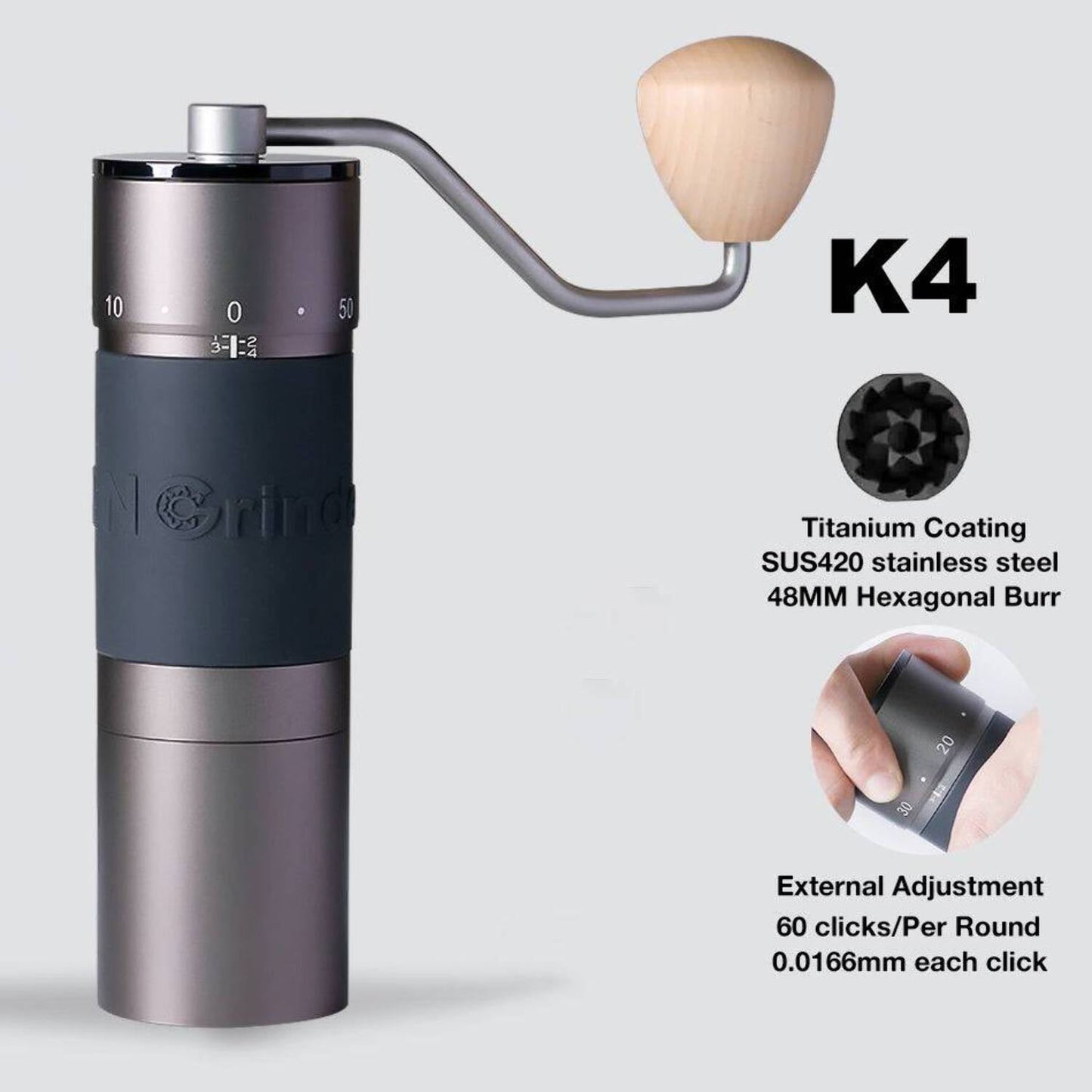 Portable Hand Crank Coffee Grinder with Adjustable Burrs and Travel-Friendly Design