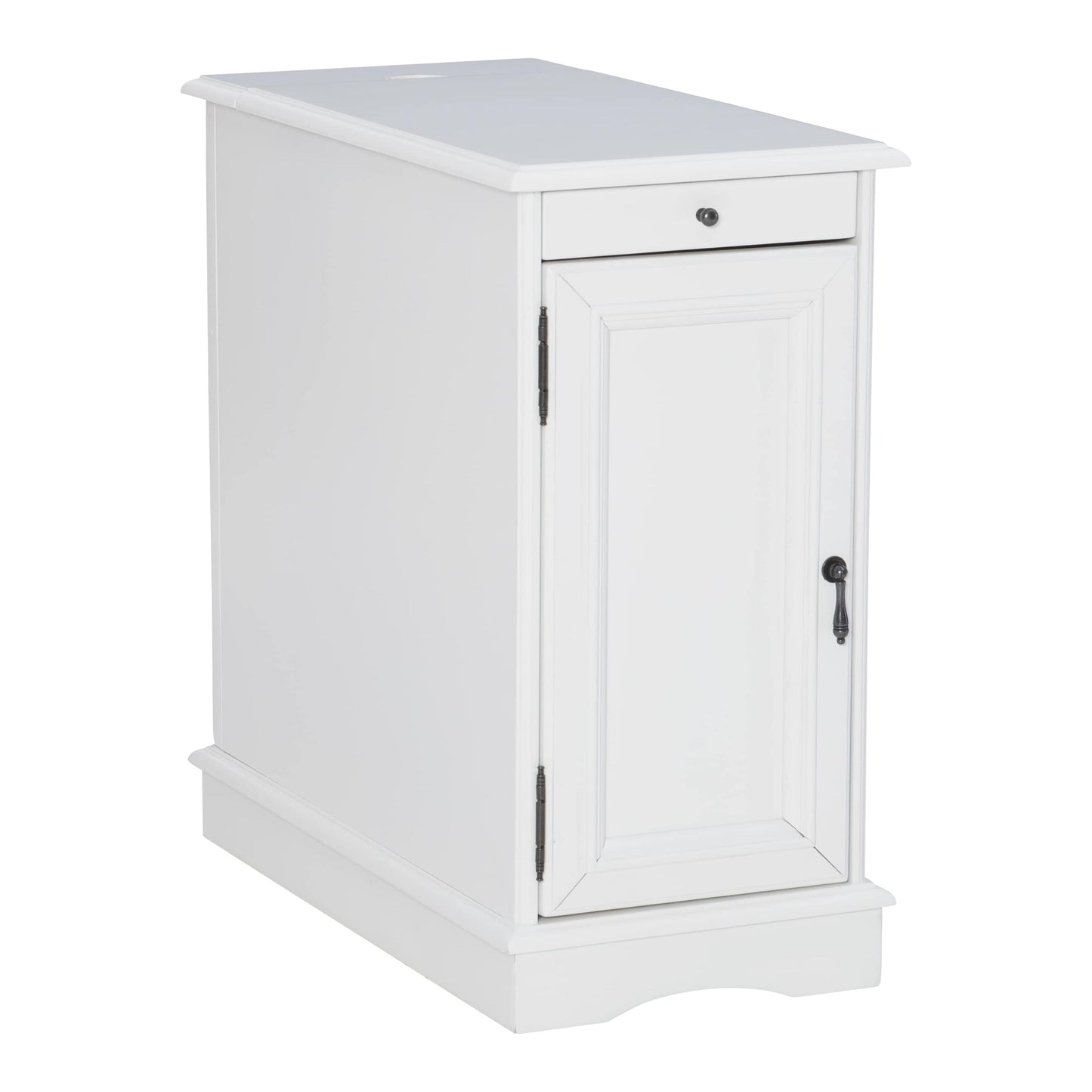 Linon Bartow Multi Function Storage Accent Table Charging Station in White Wood