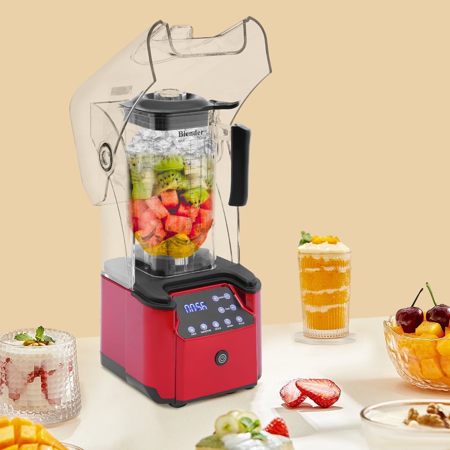 Powerful 2200W Smoothie Blender, 2.2L Capacity, 8 Speed Settings, LED Touch Screen, Anti-Slip Base, Ideal for Smoothies and Ice Cream