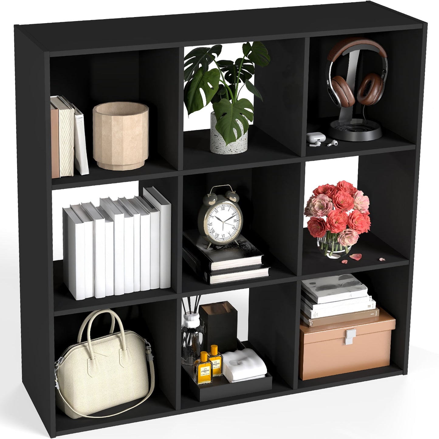 Prilinex Organizador de Almacenamiento de 9 Cubos, EstanterÃa de Cubos Apilable, Estante de Cubos de Madera Estante de Almacenamiento Abierto para Organización de Juguetes y Ropa, Negro