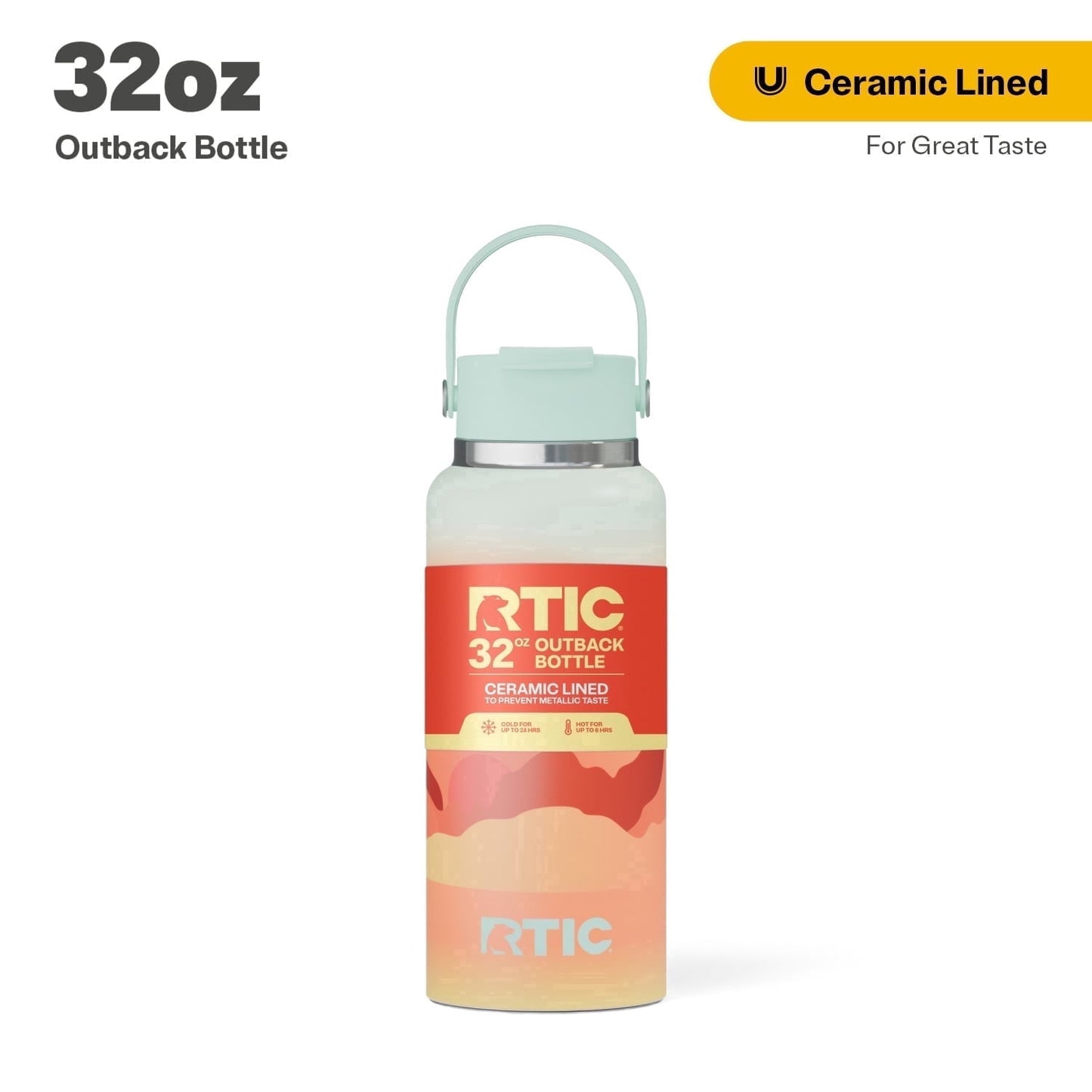 RTIC 32 oz Ceramic Lined Insulated Outback Water Bottle, Leak Resistant, Trailblazer