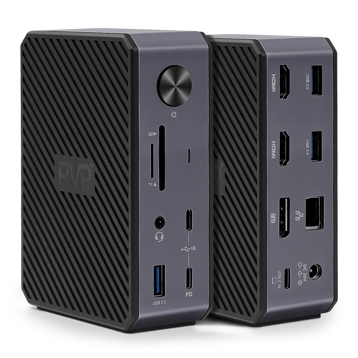 RVP+ Docking Station 3 Monitors, 14-in-1, 10Gbps USB-C, 5Gbps USB 3.0, 85W Laptop-Charging, PD 18W, Triple Display-4K HDMI Dual Monitors & DisplayPort, Gigabit Ethernet, Audio, TF-SD 3.0 (RVP-G8)